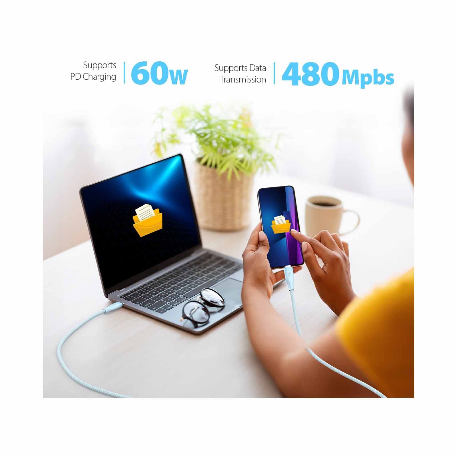 J5CREATE Usb-c 60w Ultra Soft Double-braided Fast Charging Cable (airy Blue) JUCX18L18C-image 6