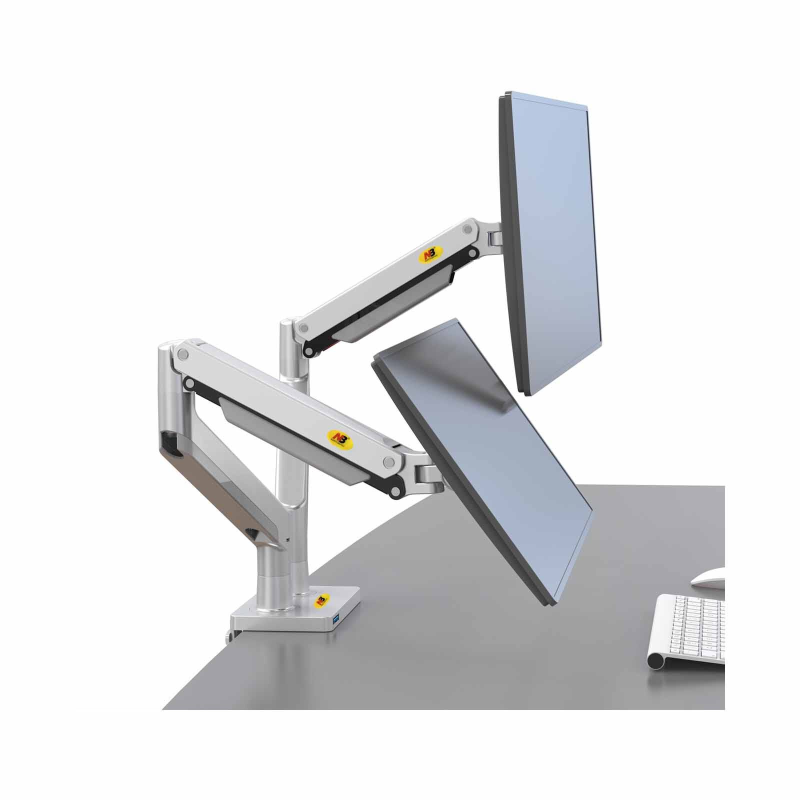 NORTHBAYOU Monitor Arm Fits 22-32in, Hold 2-12kg Vesa 75x75 / 100x100 (each Arm) G32 DUAL SILVER
