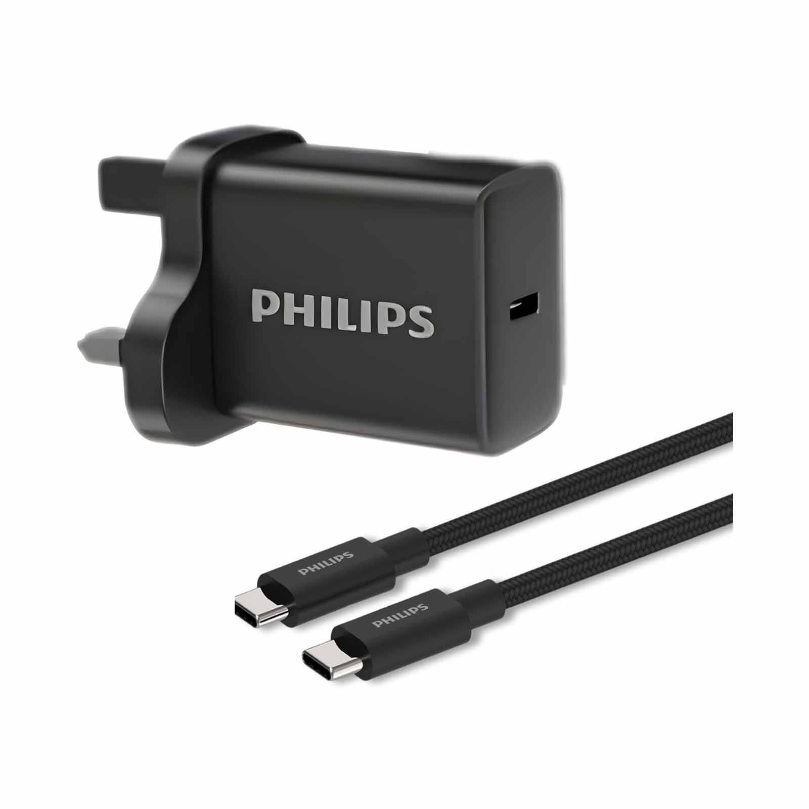 PHILIPS Wall Charger Usb-c Max Pd45w Gan Output Pps Uk Plug Black , Usb C To C 1m Braided Cable (65w) DLP5313NB/05-image 4