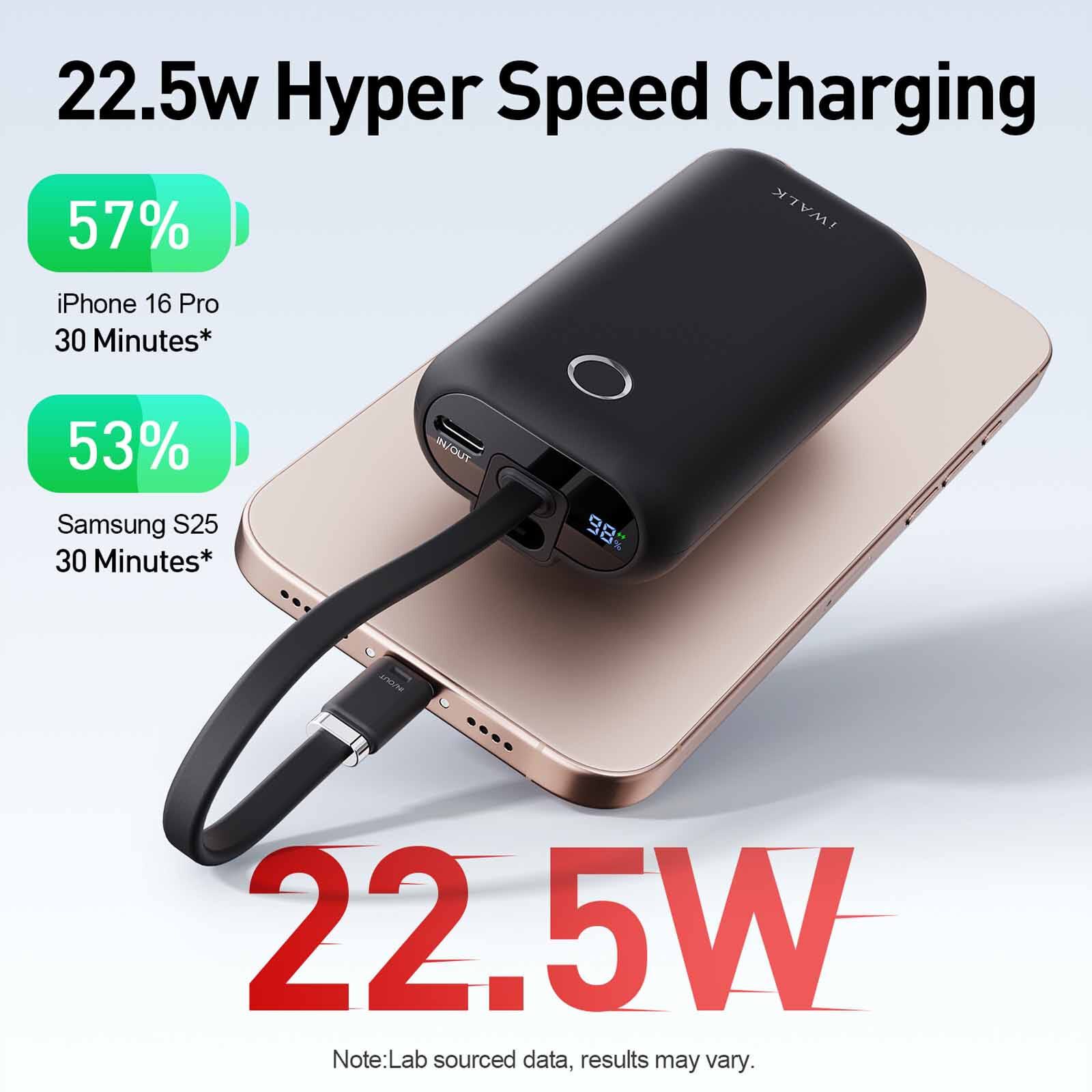 IWALK Powermini Built-in Cable, 22.5w Usb-c Fast Charging Powerbank (10,000mah) Black UBP001-001A-image 6