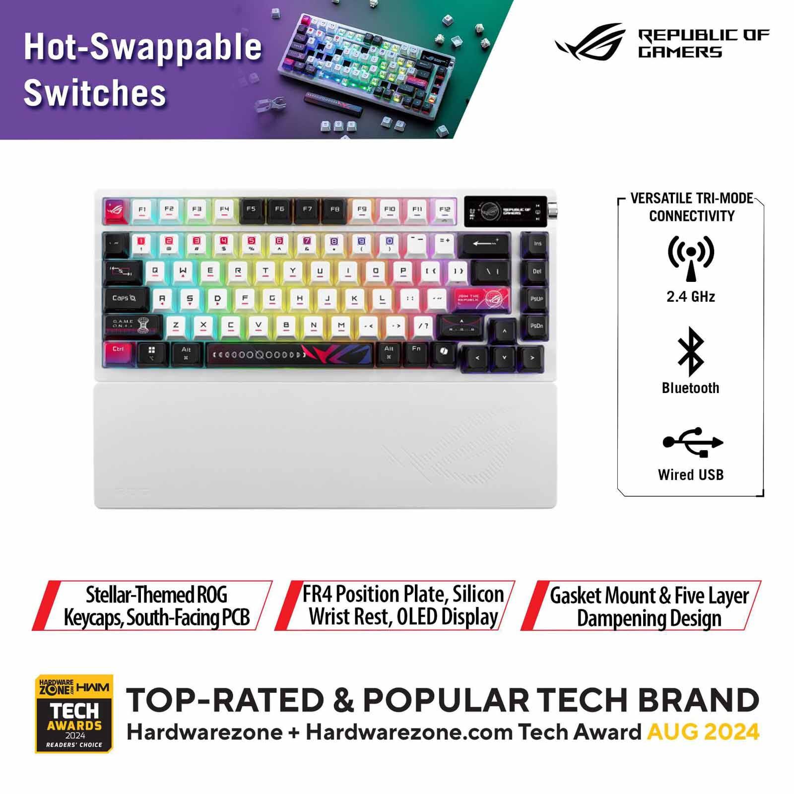 ASUS Rog Azoth X Nx Snow Wireless Custom Keyboard M704 - AZOTH X NX/SW (PBT)-image 1