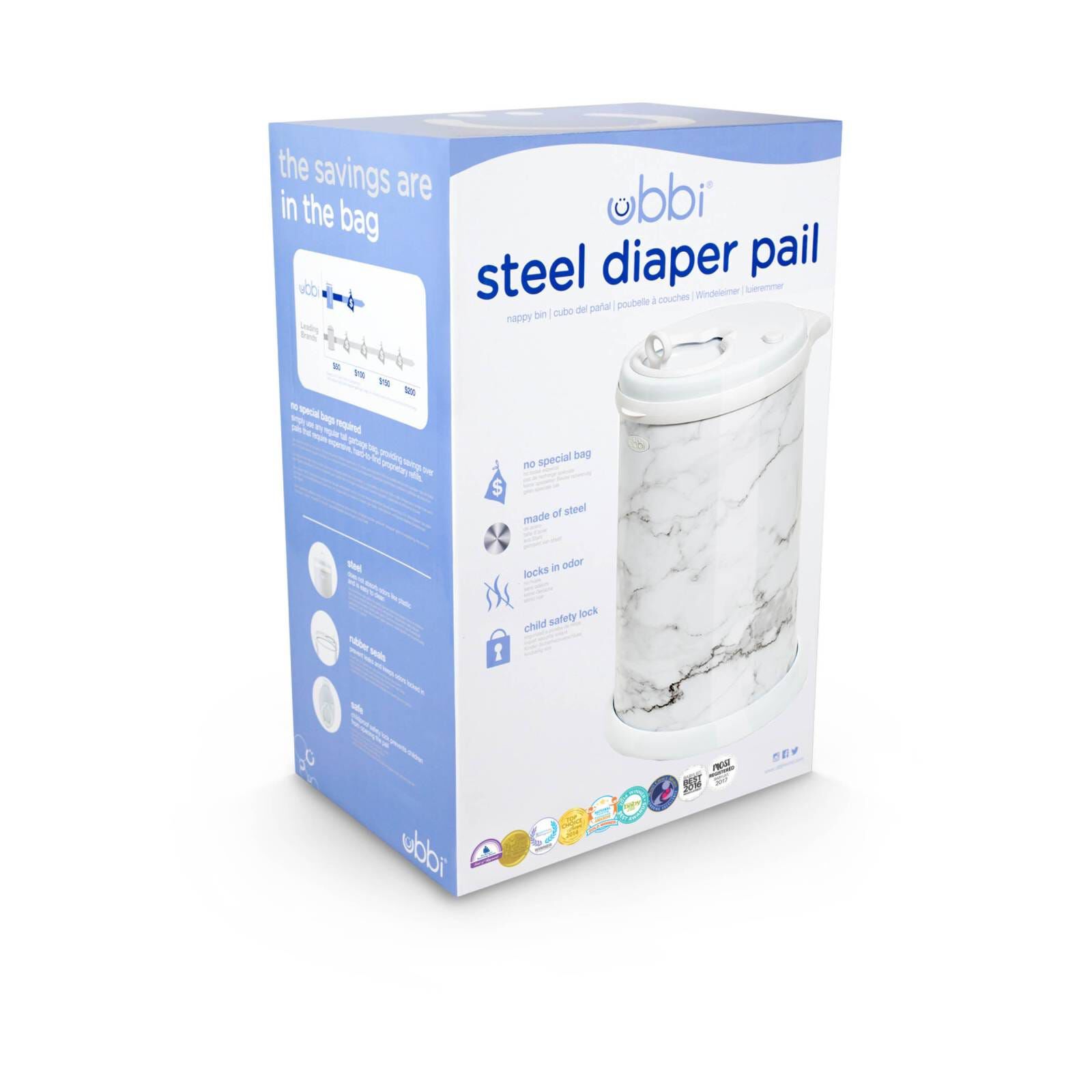 UBBI Ubbi Nappy Pail - Marble NAPPY-image 3