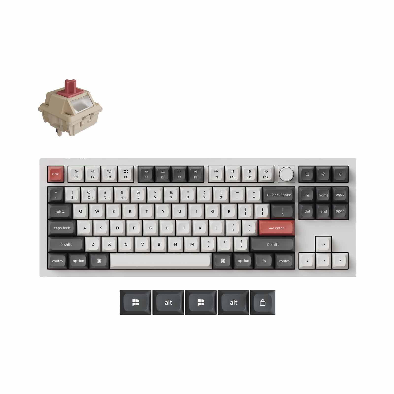 KEYCHRON Q3 Ultra 8k 80% 87 Key White Knob Rgb Hot-swap Silk Pom Red Switch KYCN-Q3U-P1-image 1