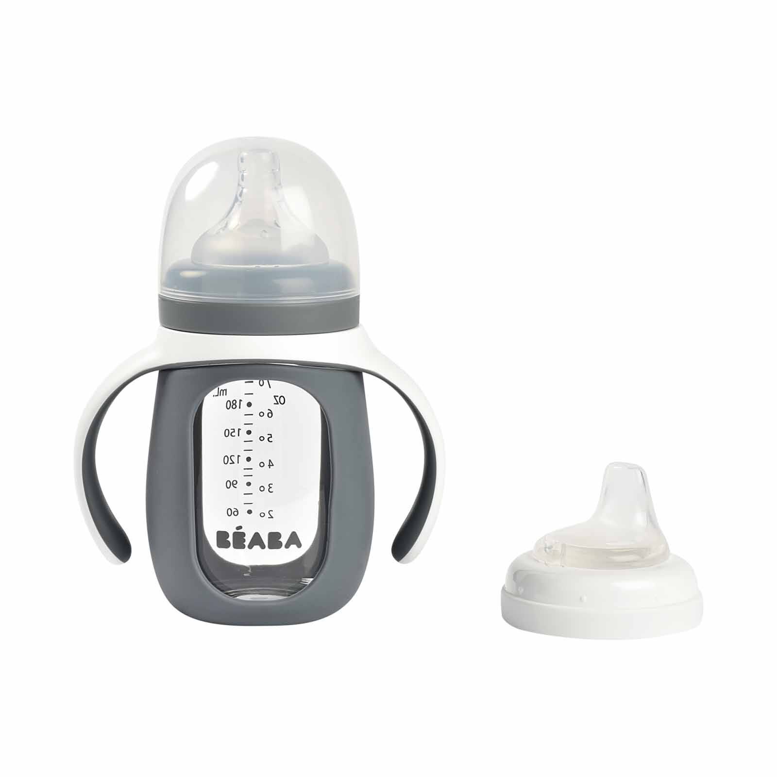 BEABA With Silicone Protective Sleeve 210ml - Mineral Grey (online) GLASS BOTTLE-image 1