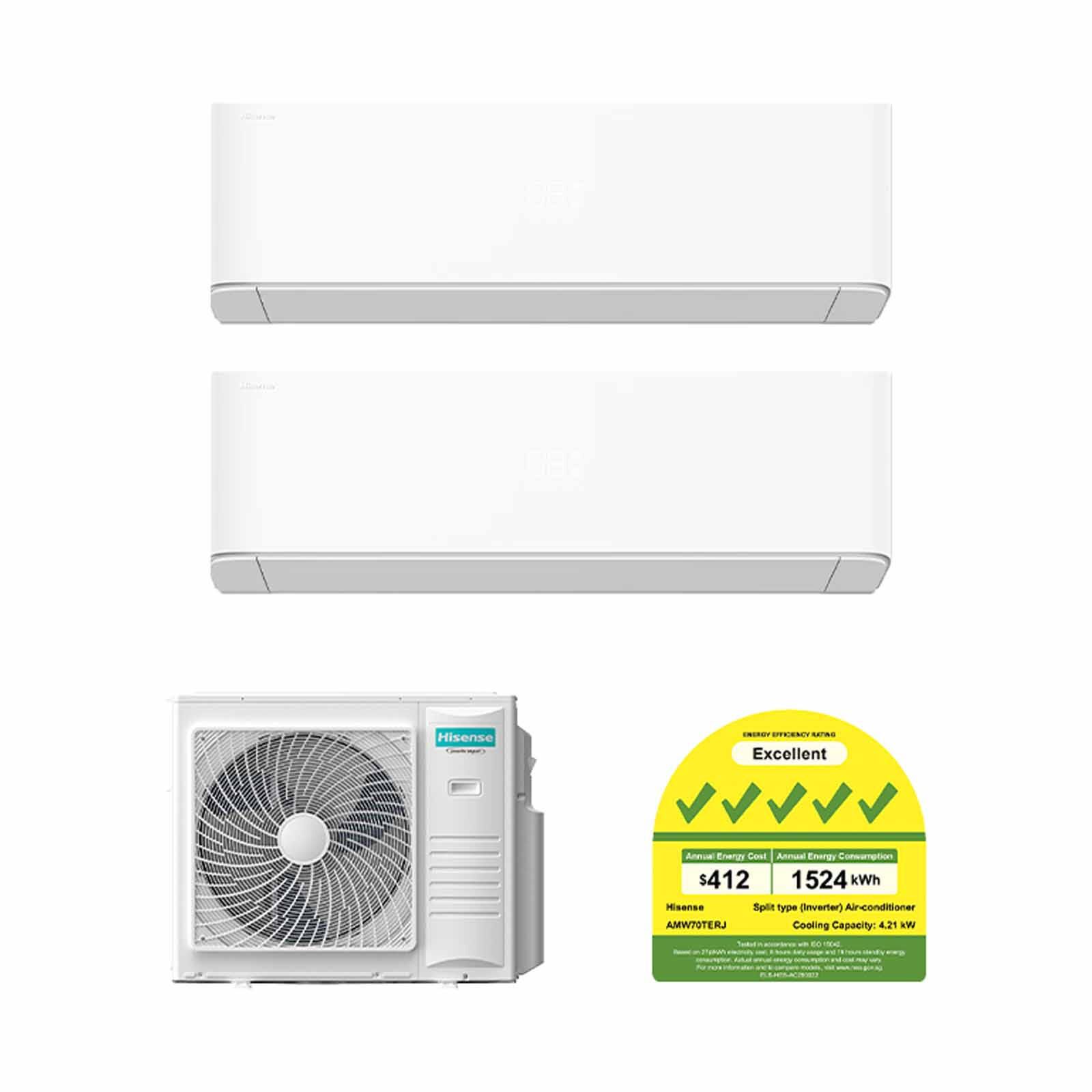 HISENSE Hisense 7kwh Cu System 2 (12000btu X 2) AMW70TERJ+ AMS-12TWERUHA00 X 2-image null