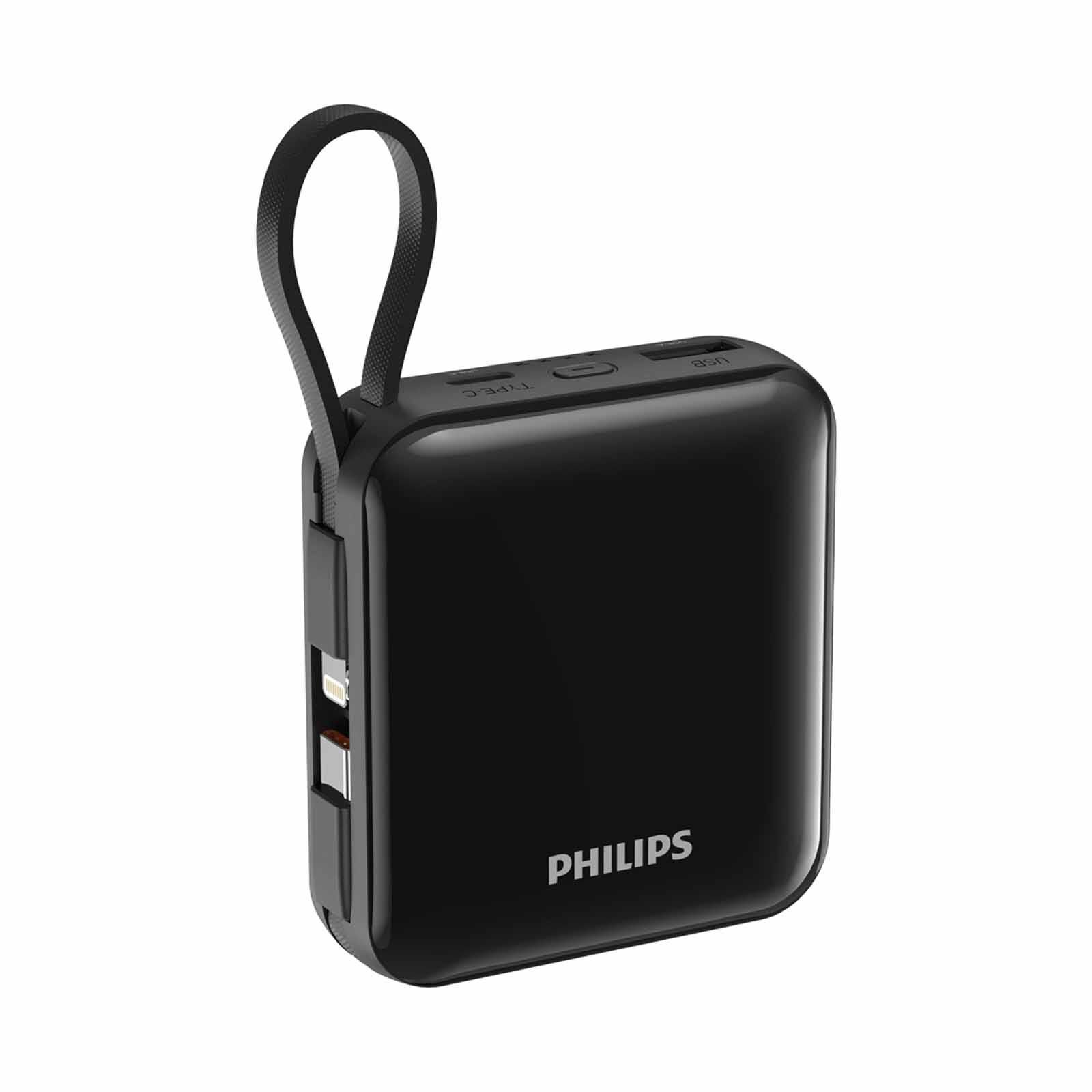 PHILIPS 10000mah Super Mini Series (pd 22.5w, Input 1c+1m, Ouput 1a+1c, With Cable C+lighting) - Black DLP5713CB/00-image 1