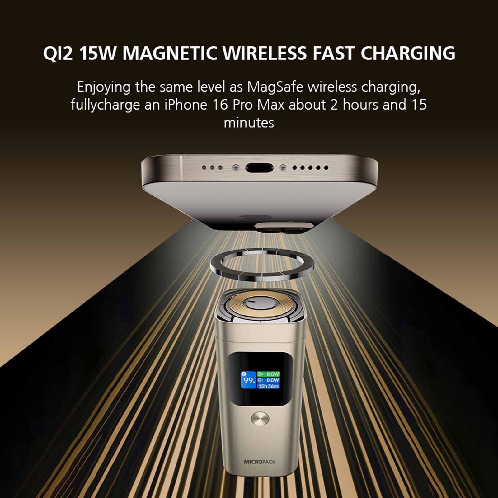 MICROPACK 4 In 1 Pd Fast Charging Magnetic Wireless Powerbank - Titanium Gold WPB-2100-TI-image 14