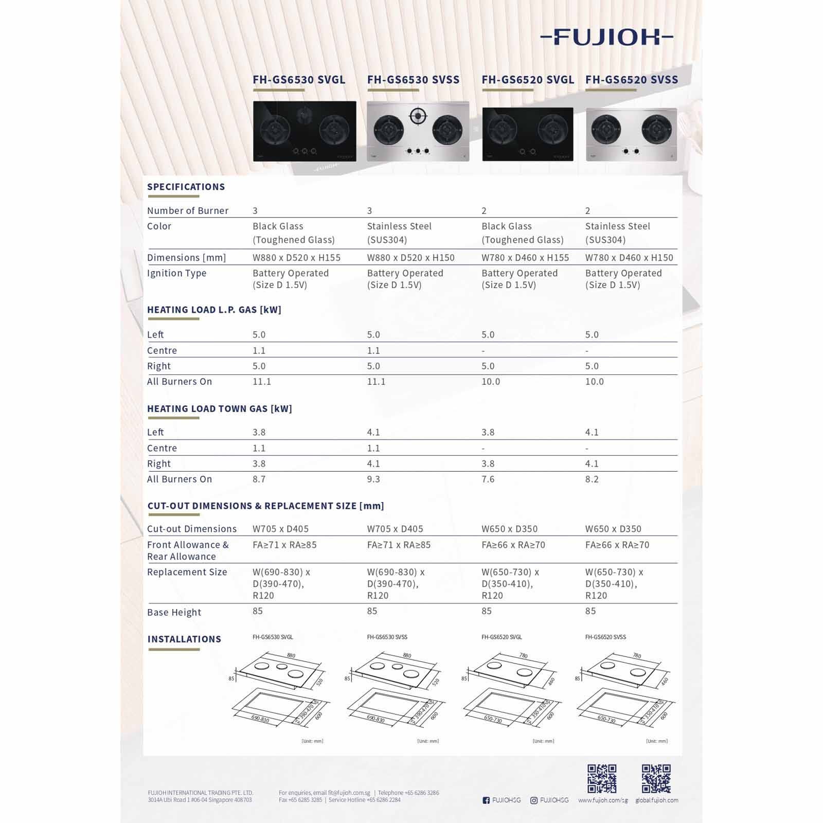 FUJIOH 88cm 3 Burners Gas Hob (tg) - Stainless Steel (exclude Installation) FH-GS6530 SVSS TG-image 6