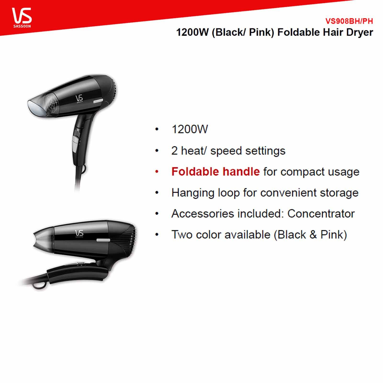 VS Foldable Hair Dryer (1200w) - Black VS-908BH-image 5