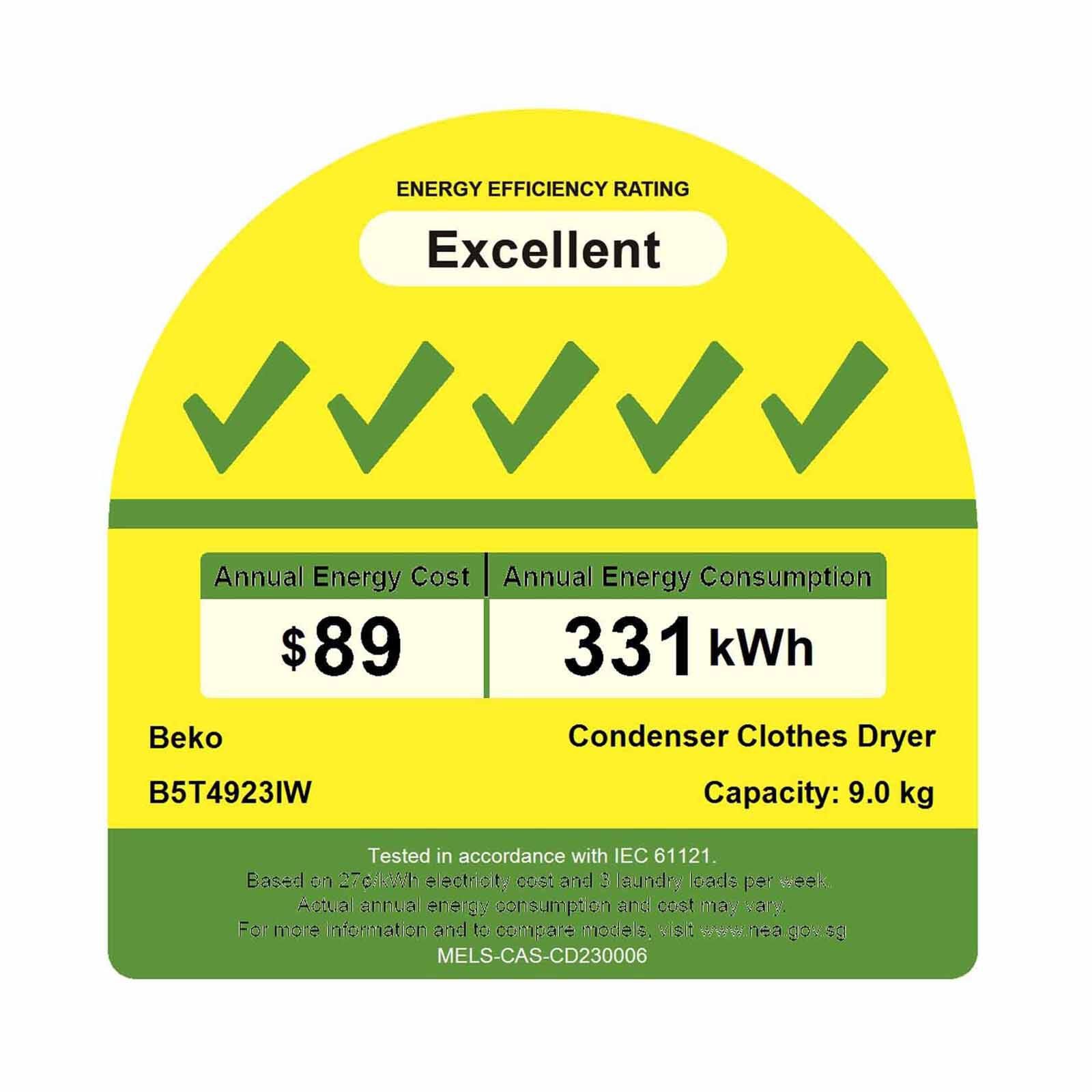 BEKO Heat Pump Dryer (9kg) B5T4923IW-image 3