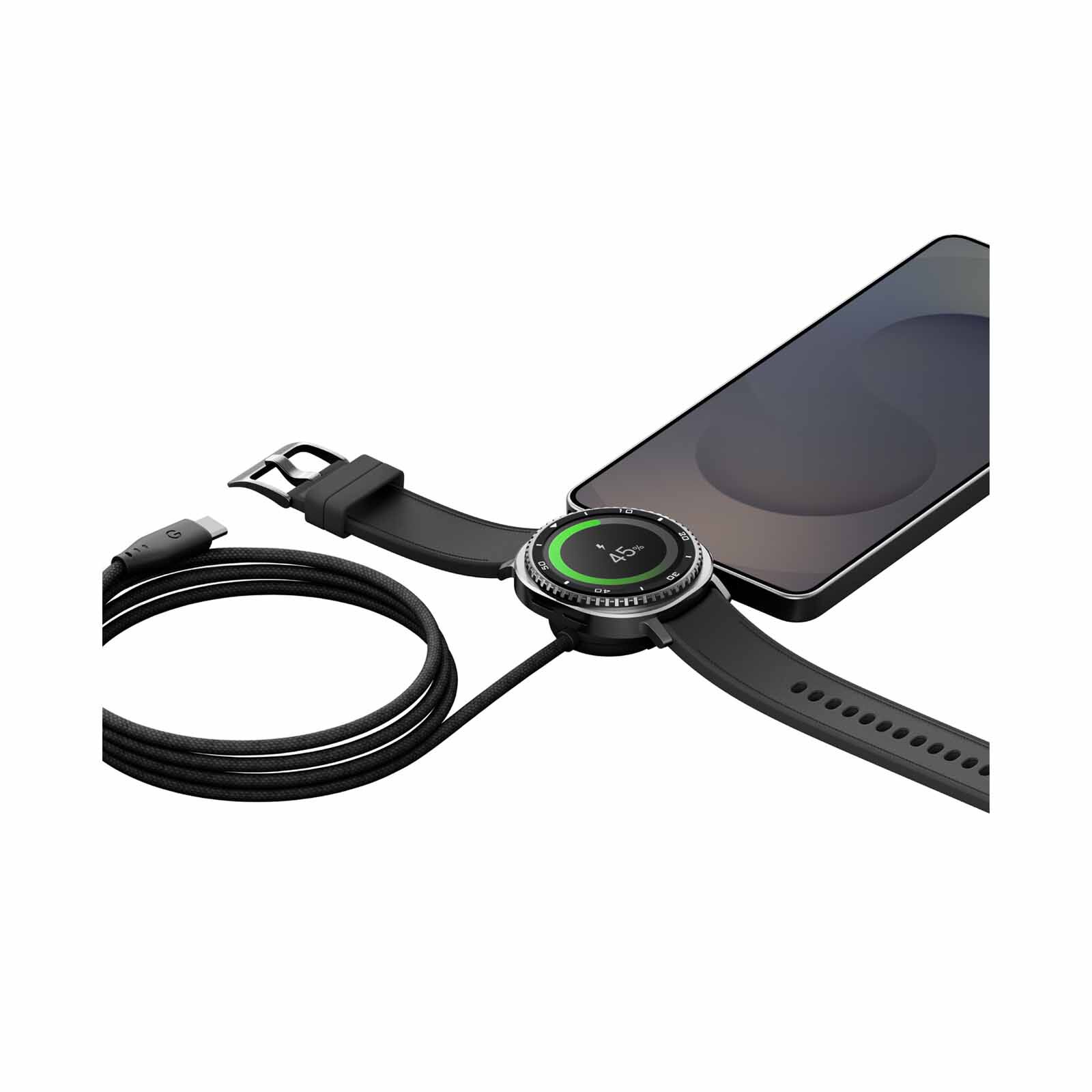 ENERGEA Flow Duo Watch, 2-in-1 C To C + Samsung Watch Cable, 480mbps, 60w, 1.5m -black CBL-FLDSAM-BLK-image 2