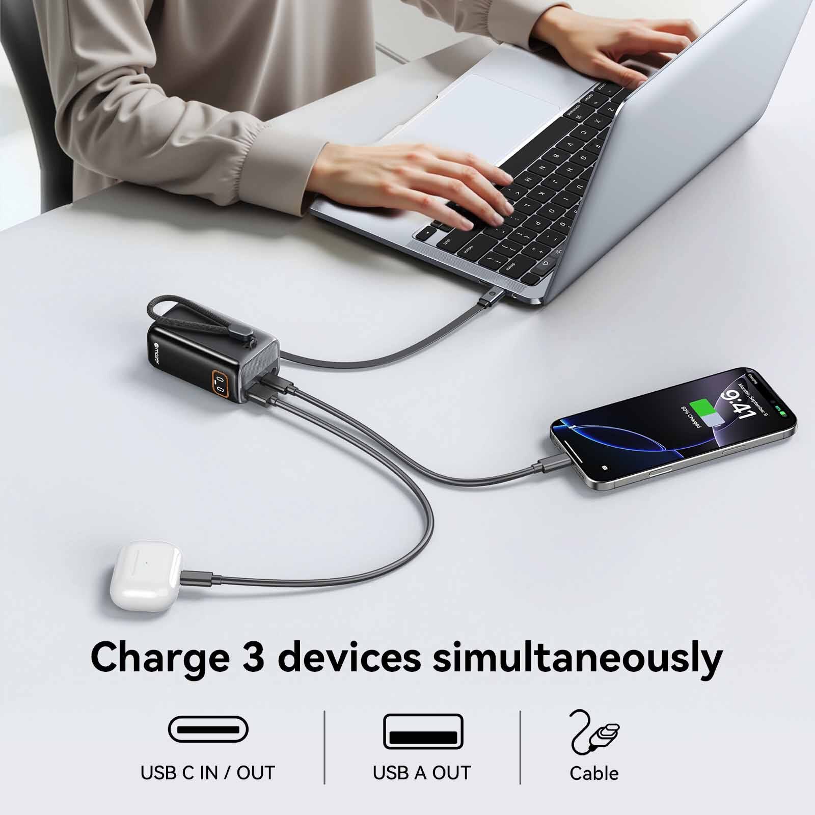 MAZER Powercharge Rlink 10,000mah/pd45w With Built-in Retractable C-cable Powerbank - Blackgrey M-AI-PC45R10-V7-BG-image 2