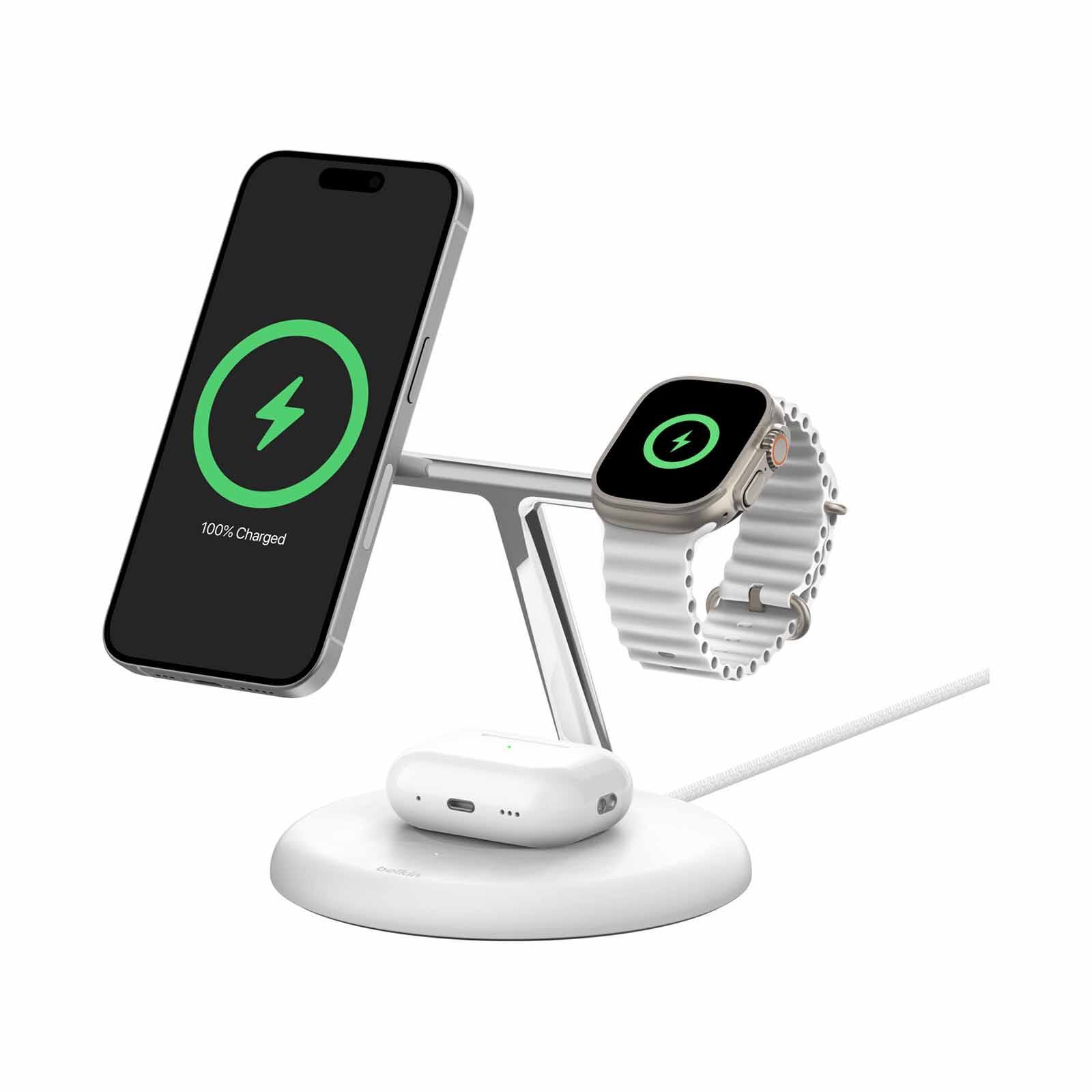 BELKIN Qi2 3-in-1 Wireless Charging Stand Wht WIZ023MYWH-image 3