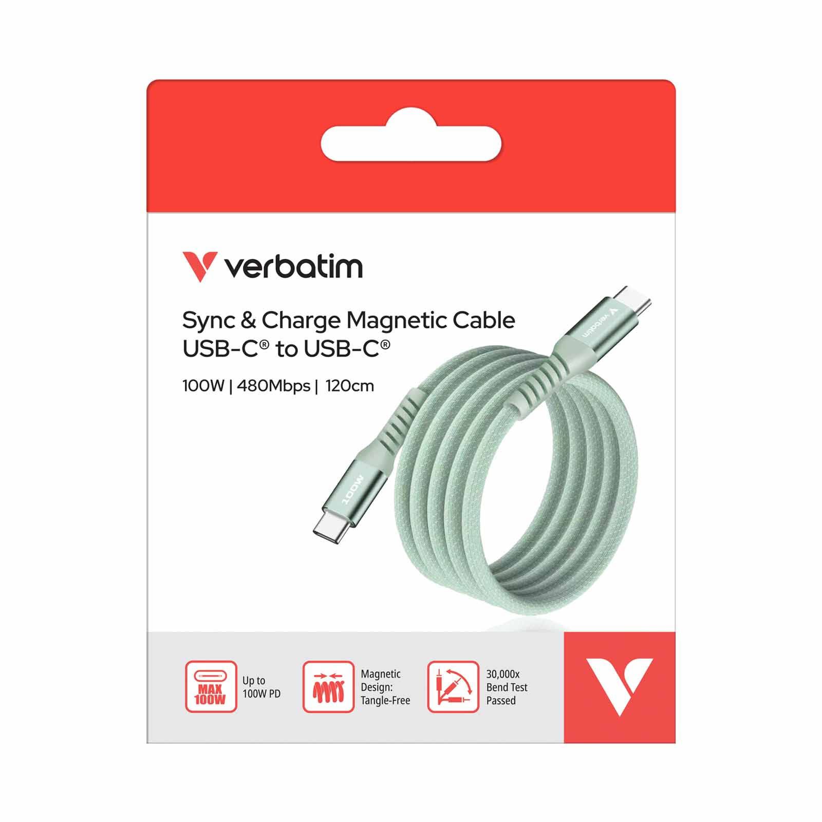 VERBATIM Sync & Charge Usb-c To Usb-c 100w Magnetic 120cm - Green VM31855-image 4