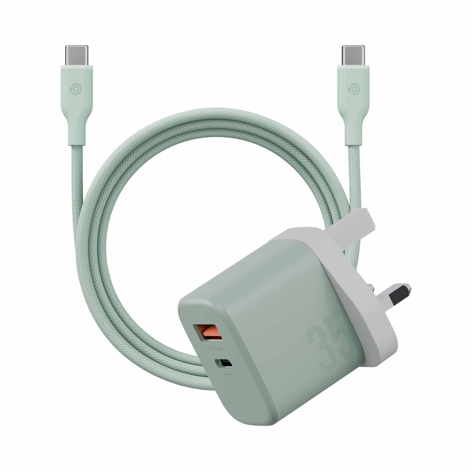 BAZIC Goport Velox Kit, 1c1a Gan Charger 35w(uk) With Weave Cable - Pistachio CHR-GPVLX-UK-GRN-image 1
