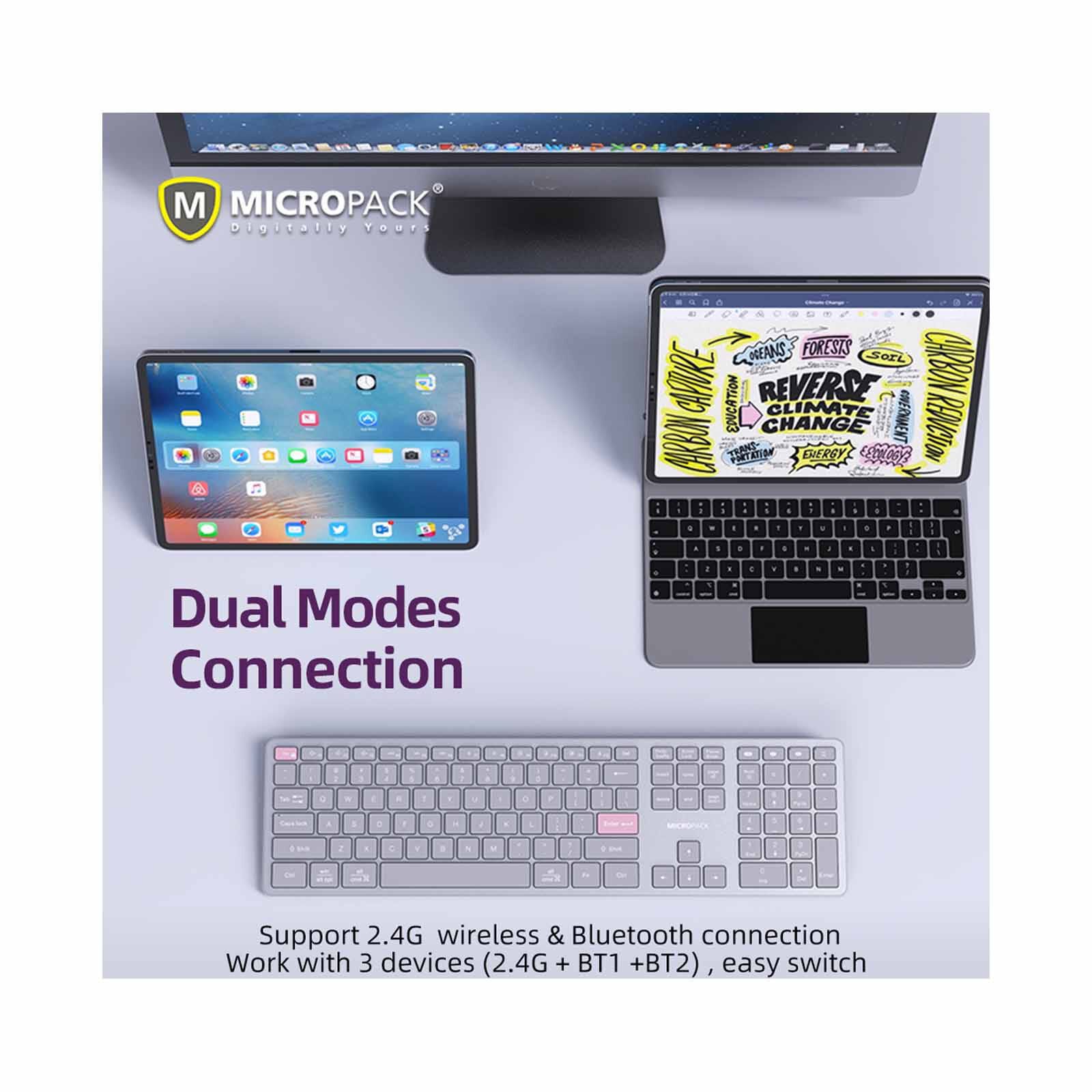 MICROPACK Lifestyle 2.4g + Bluetooth Rechargeable Wireless Keyboard - Grey K-310W-GY-image 3