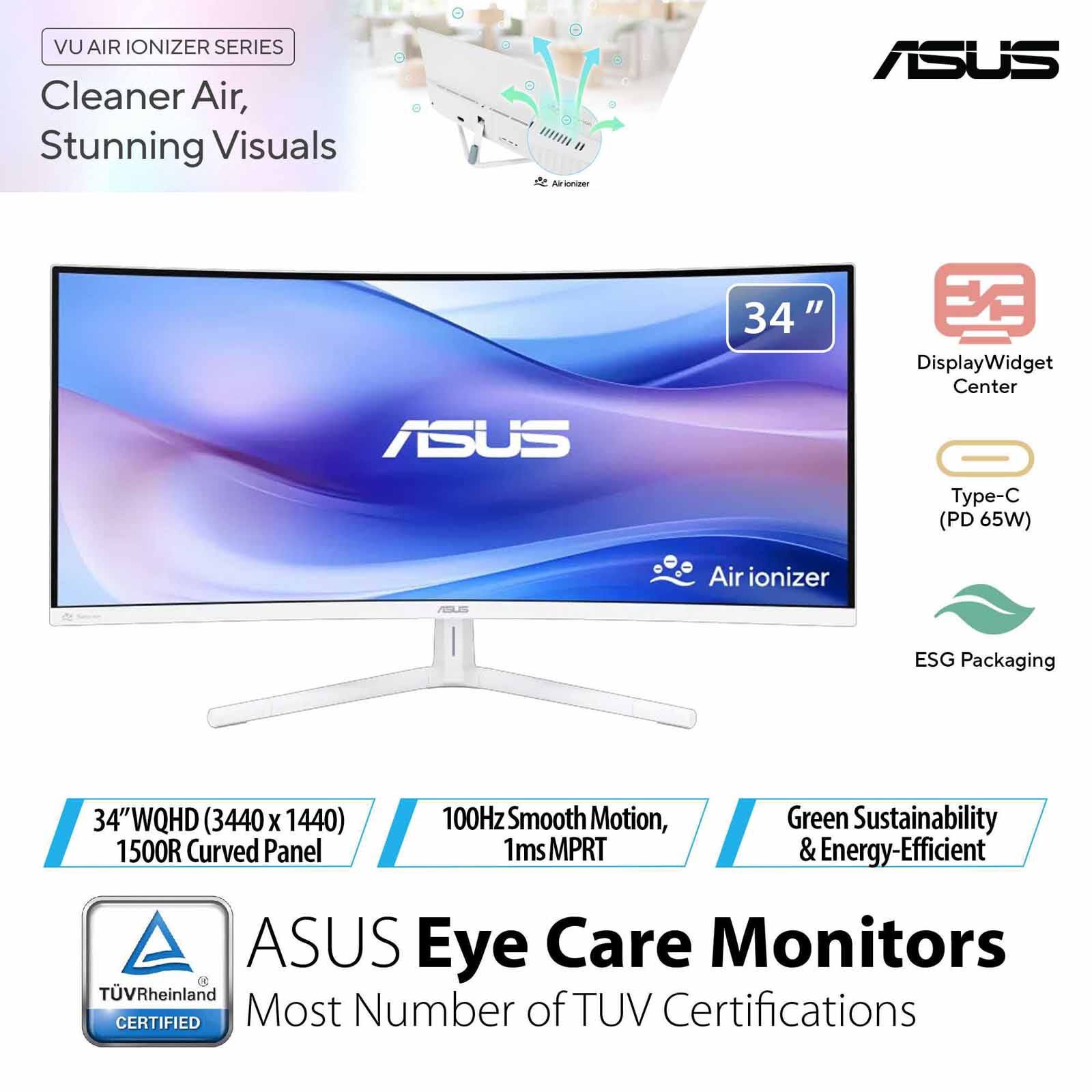 ASUS 34in Eyecare Uwqhd 100hz Gaming Monitor White VU34WCIP-W-image 1