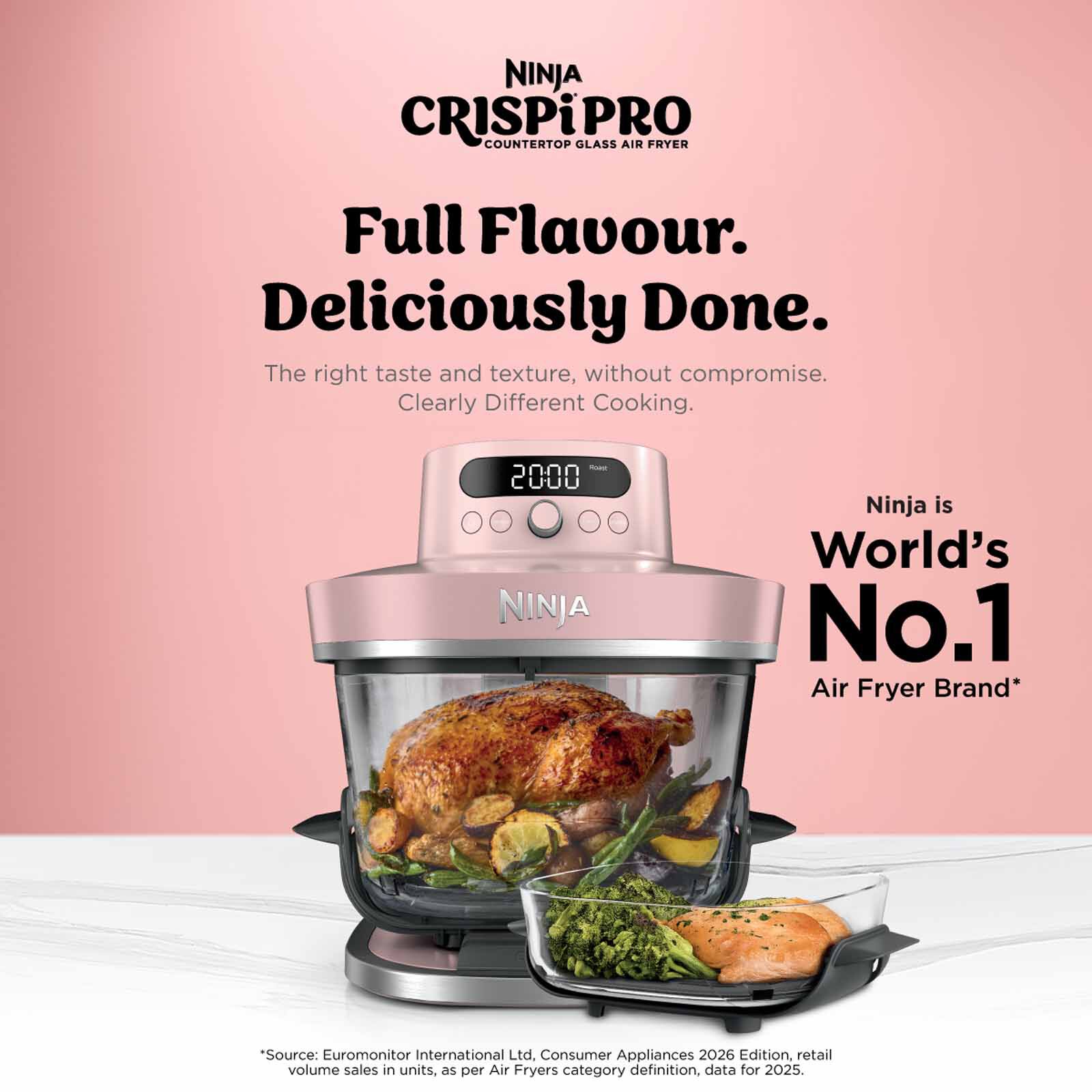NINJA Crispi Pro Countertop Glass Air Fryer - Bone White AS101SMWH-image 3