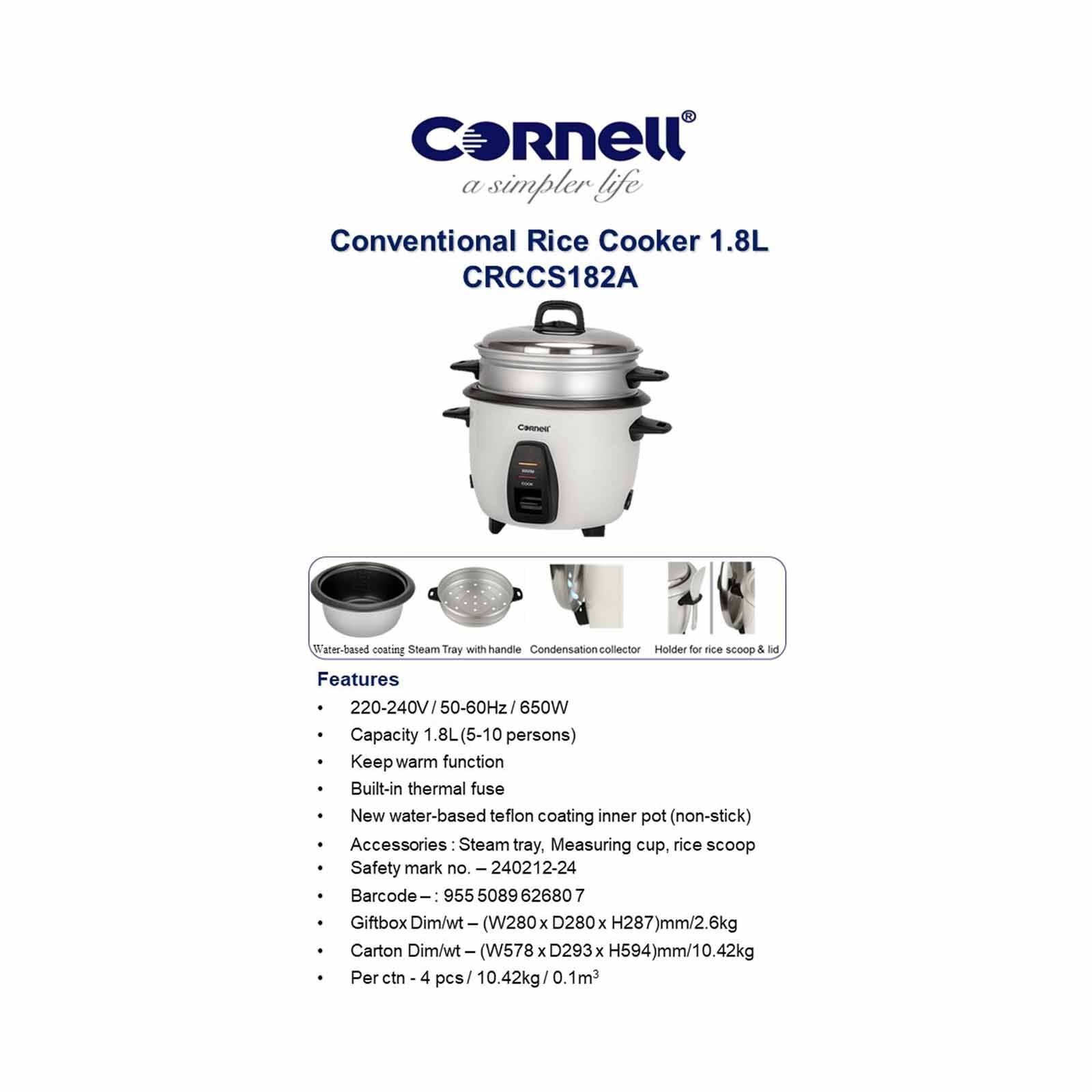 CORNELL Conventional Rice Cooker (1.8l) CRCCS182A-image 6