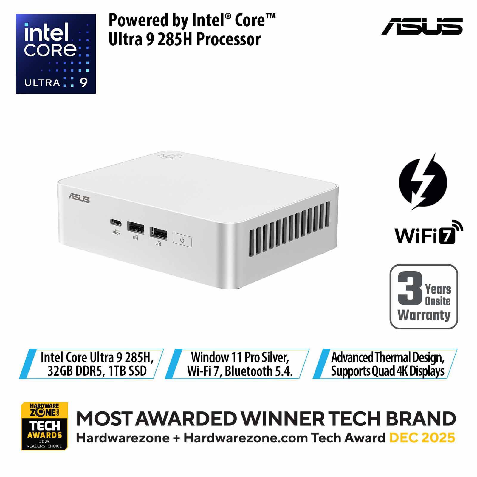 ASUS Nuc 15 Pro+ U9-285h 32gb 1tb Ssd Win 11 Pro Intel Arc Black RNUC15CRSU9084C3-image 1