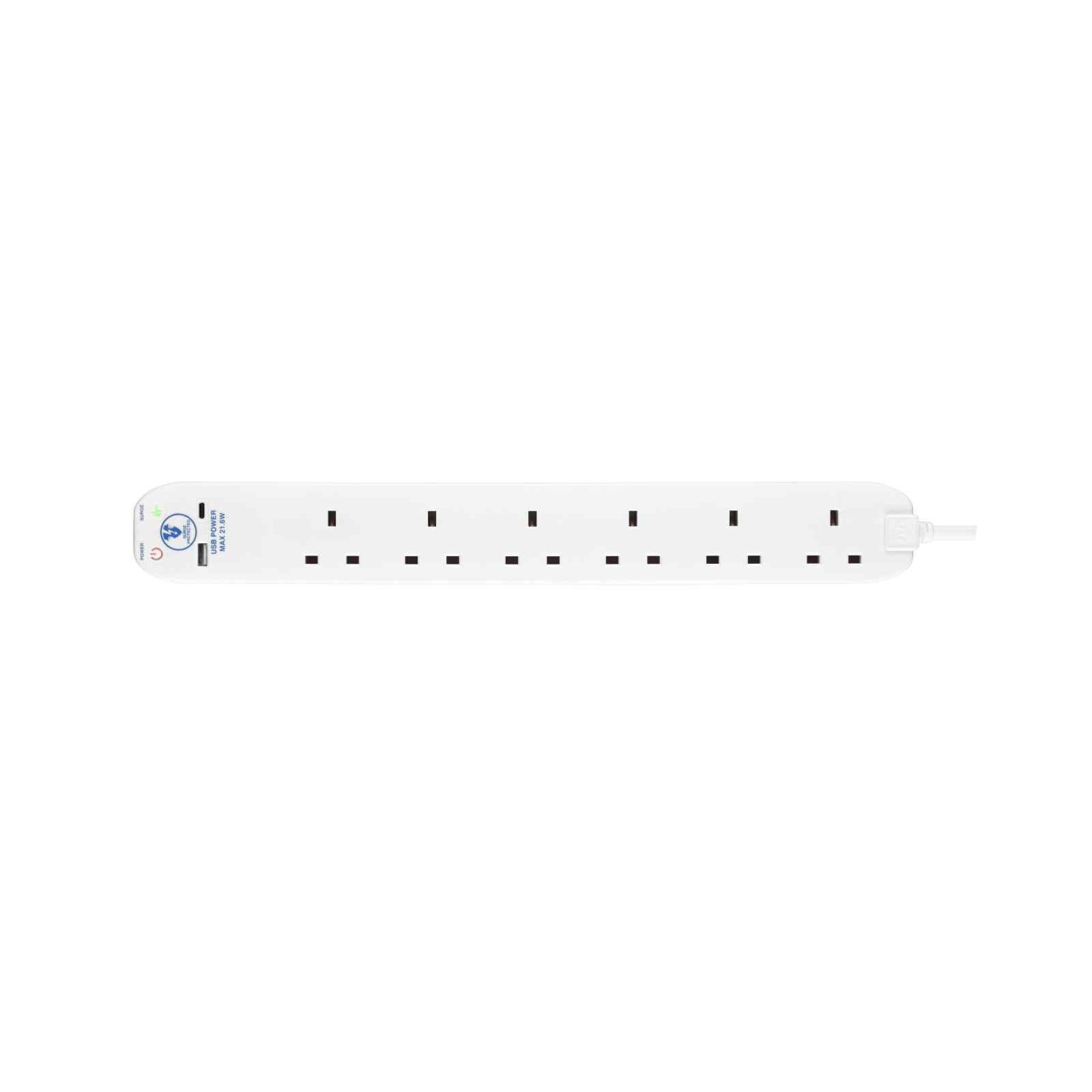 MASTERPLUG Surge Extension Lead 6 Socket, Fast Charge Usb A & C White SRGUAC2262N-image 3