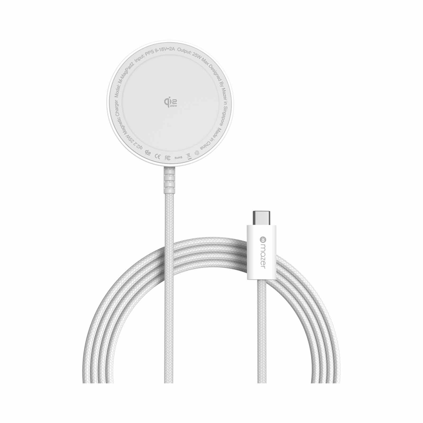 MAZER Qi2.2 25w Certified Wireless Charging Pad With 1.5m Cable-white M-MAGPAD2-WH