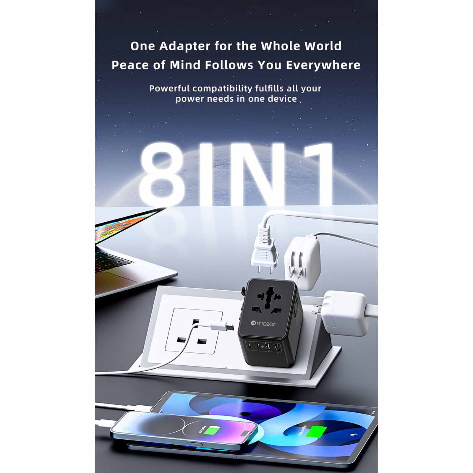 MAZER Infinitetravel 3c/2a Usb Pd70w + 3xac International Travel Adapter - Black M-TC270-BK-image 9