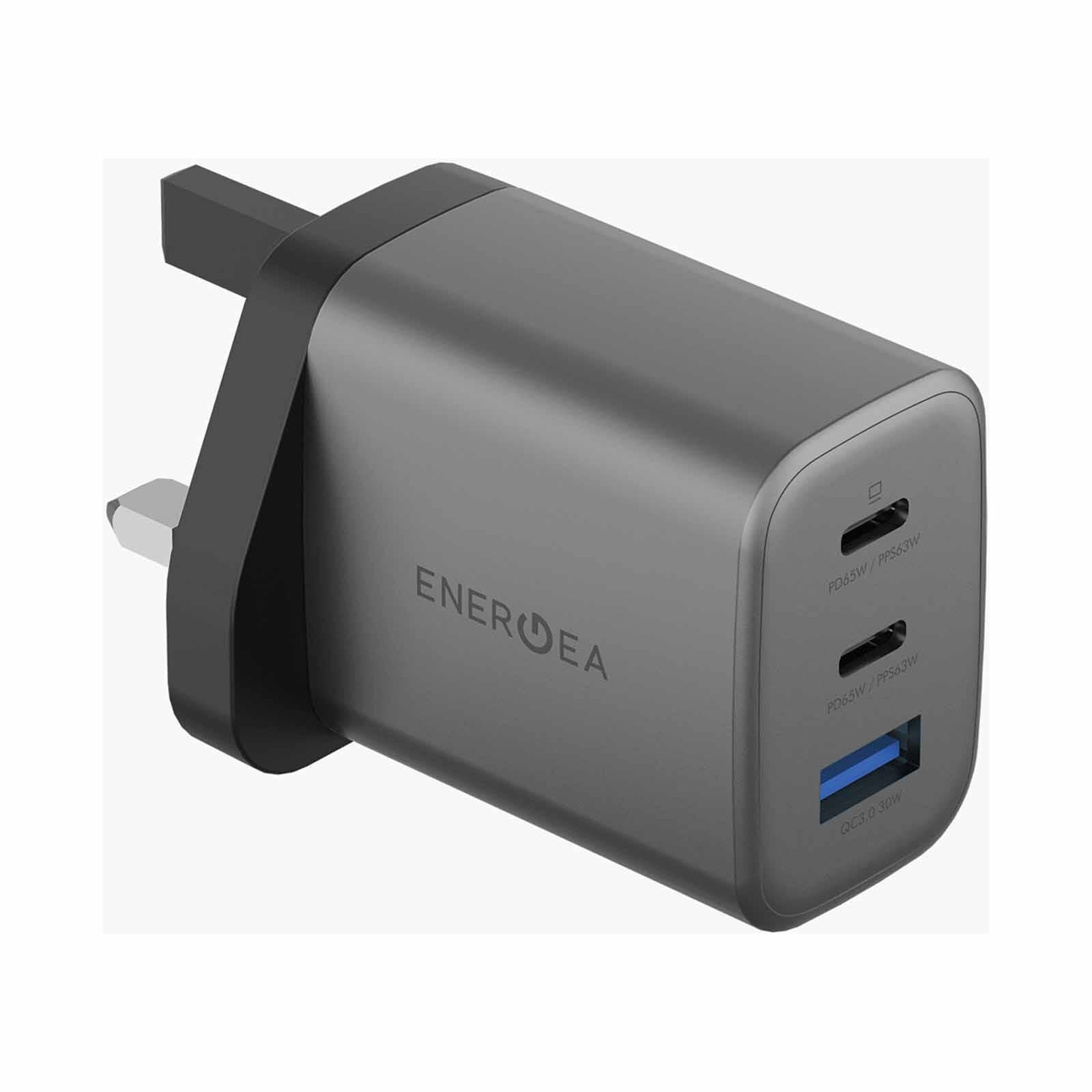 ENERGEA Ampcharge Gan65, 2c1a Pd/pps/qc3.0 Wall Charger,65w (uk) - Gunmetal CHR-AC-GAN65UK