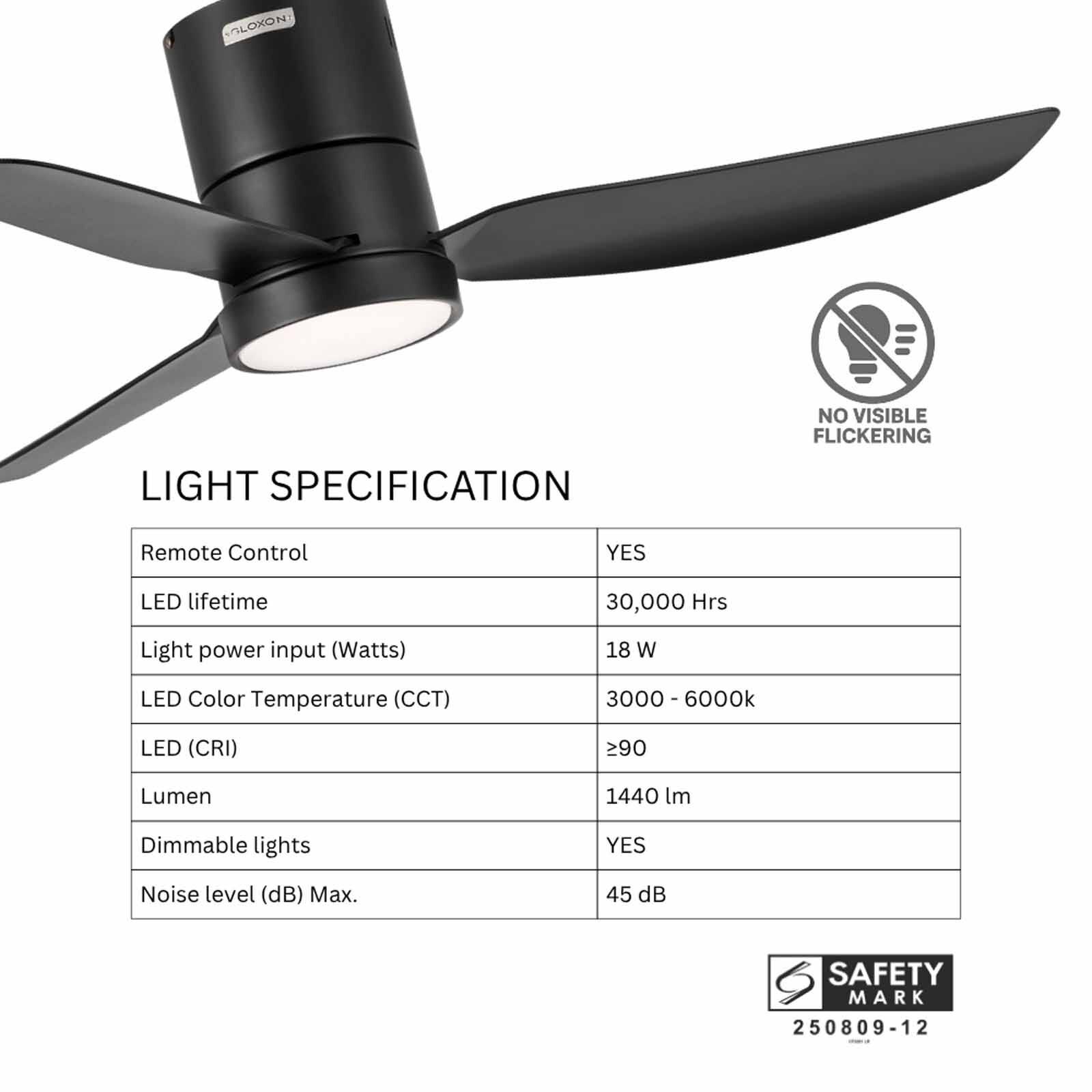 GLOXON 45 In Ceiling Fan With Light -black CF3201 LR BLACK-image 5
