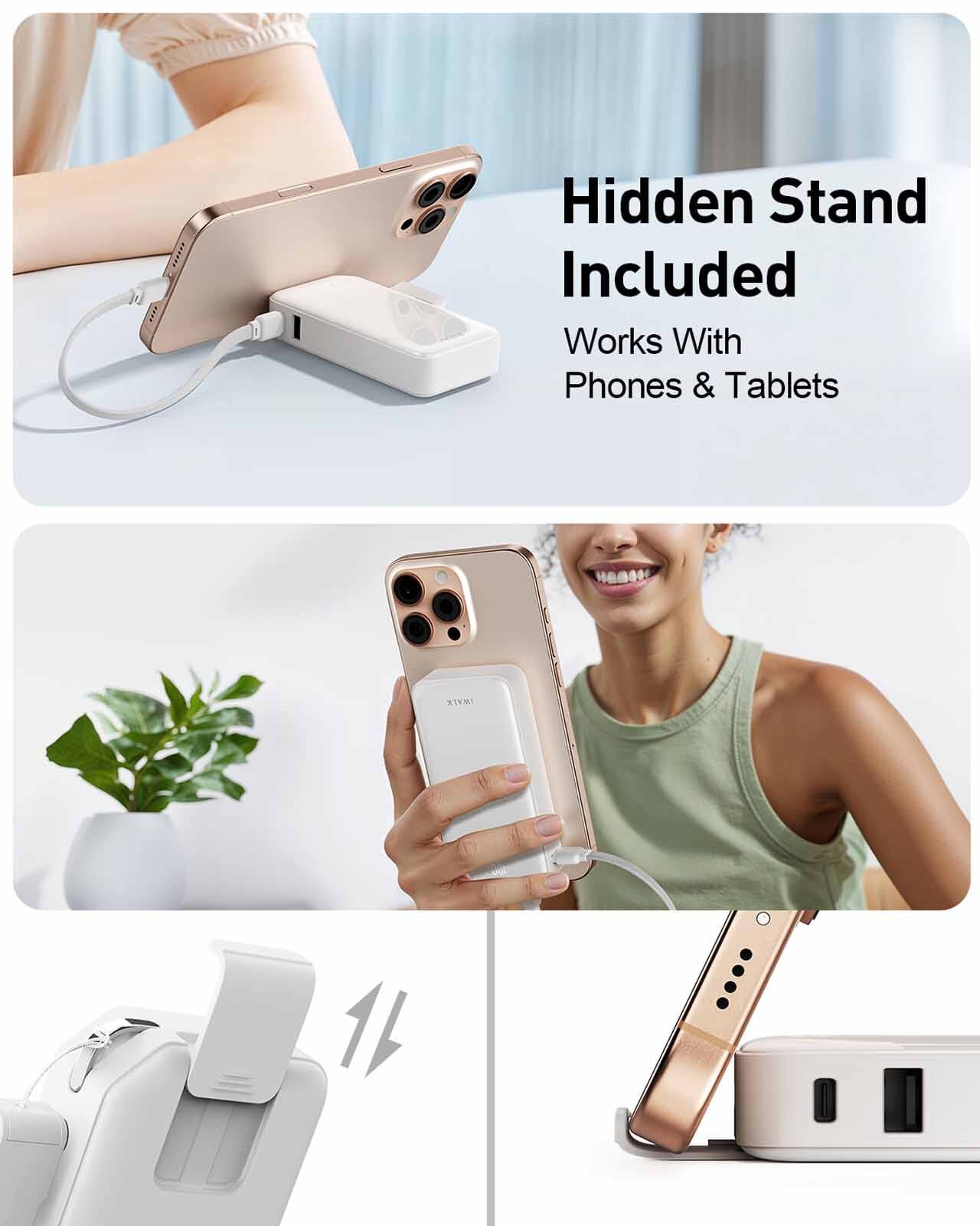 IWALK Macrogo 10000mah 30w Portable Charger With Stand White UBM001-002A-image 5