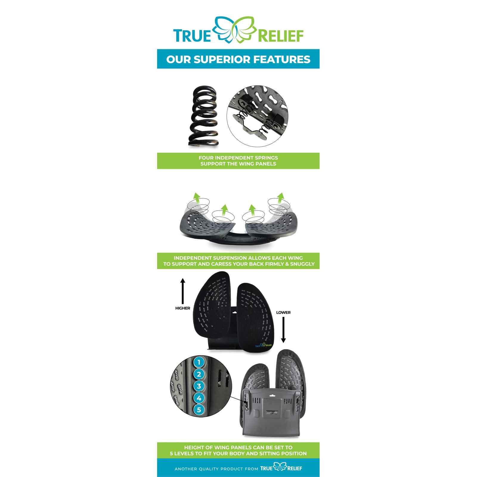 TRUE RELIE Double Wing Back & Lumbar Support - Calming Blue TRDWBLSCBLU-image 3