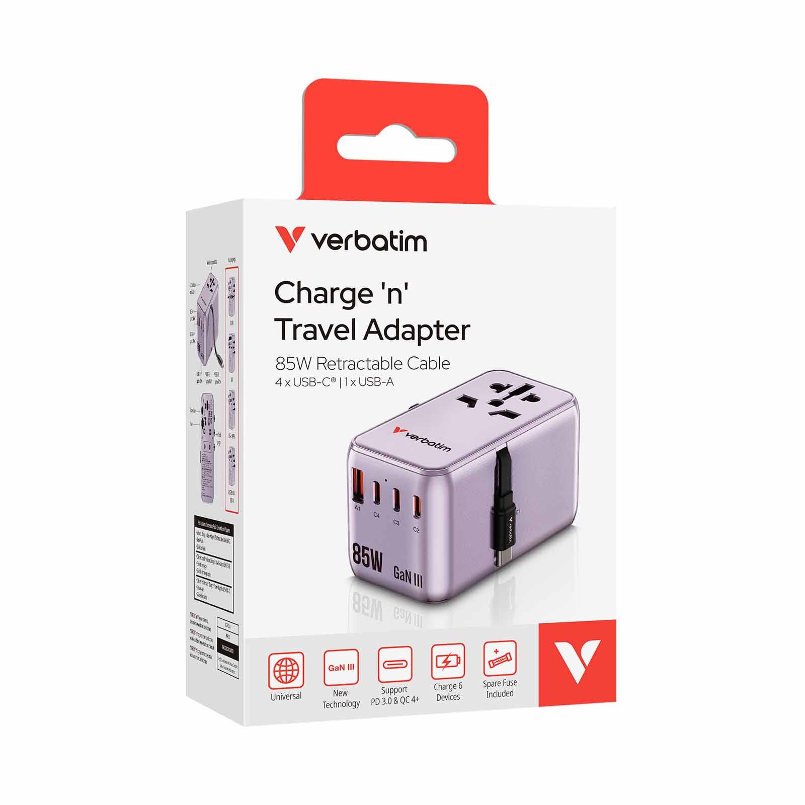 VERBATIM Charge N Travel 85w Retractable Cable - Purple VM30177-image 4