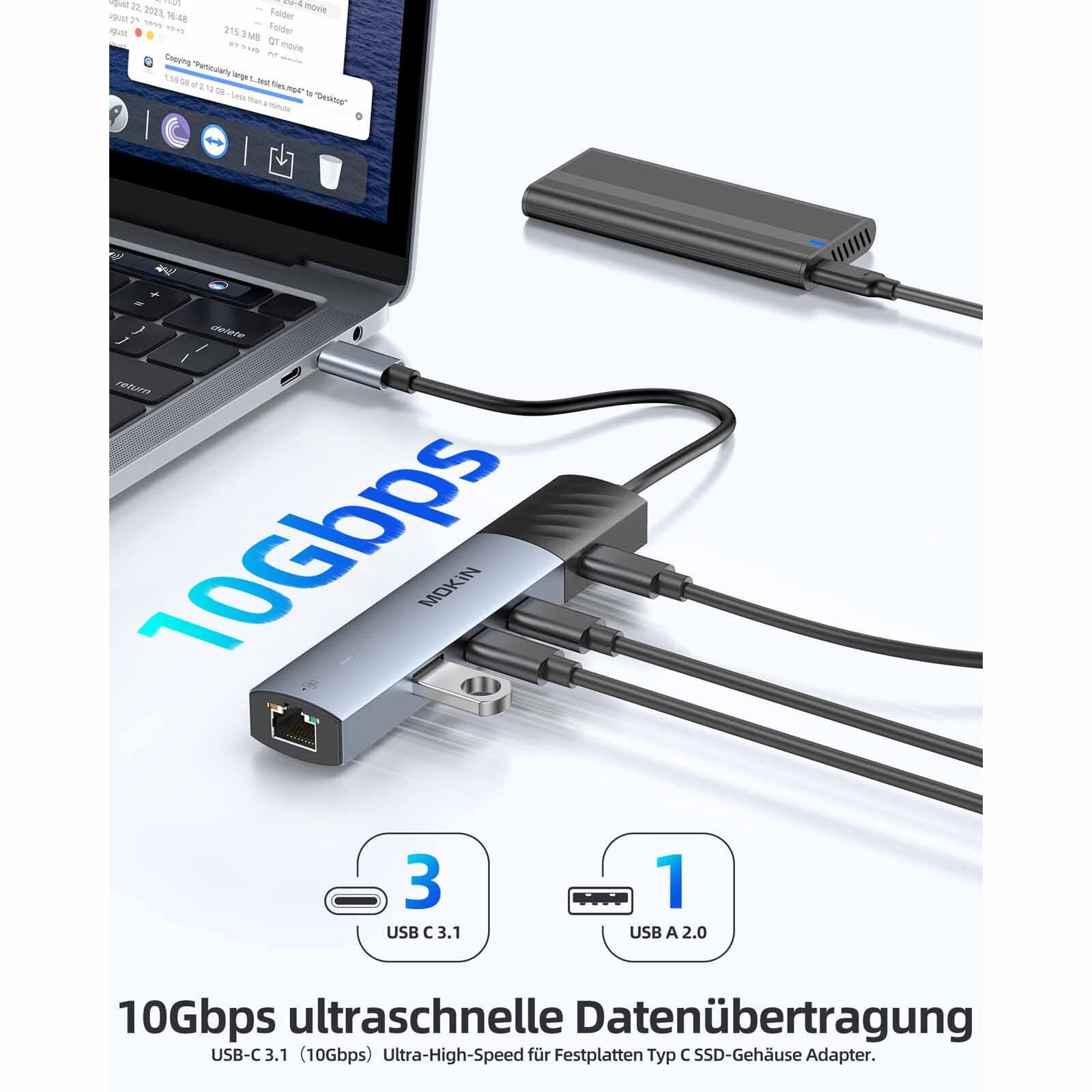 MOKIN 7 In 1 1xhdmi4k/60hz+3*usb-c 3.1+1*usb-a 2.0+1*gigabit Ethernet Rj45+usb-c Pd Charging Hub MK-MOUC6001-image 6