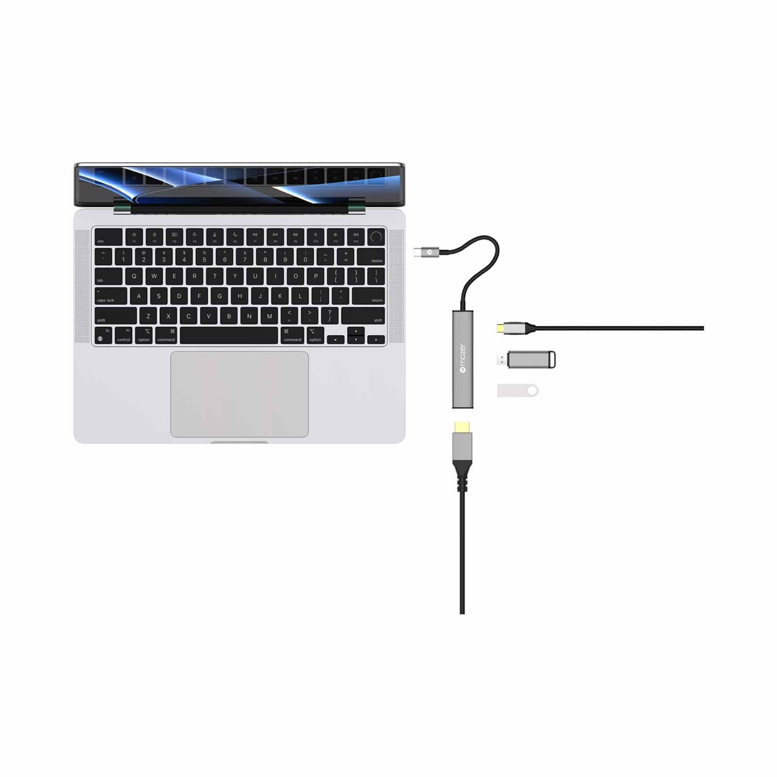 MAZER Infinitehub 4in1 Usb-c To Hdmi 4k/30hz + Usb-ax2/usb-c Pd100w Charging Hub-grey M-HUB51-GY-image 3