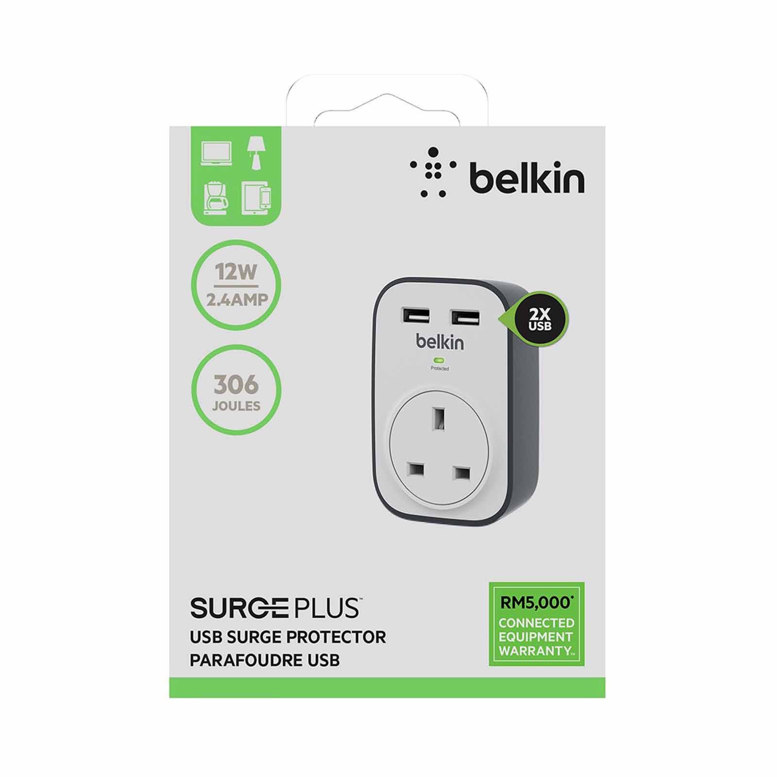 BELKIN Surgecube 1 Outlet Surge Protector With 2 Usb Ports BSV103SA-image 2