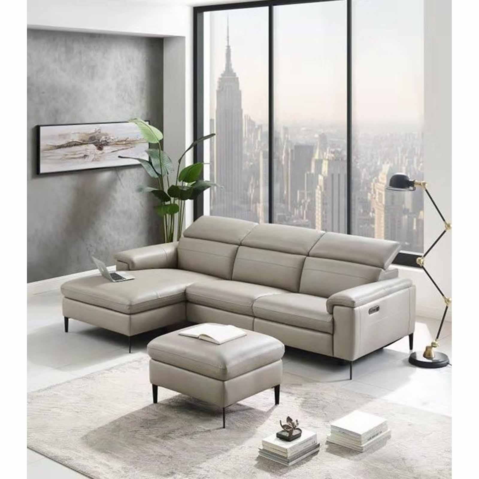 L Shaped-e Recliner (hl) Lt Char Half Leather Sofa DIANNE-image 4