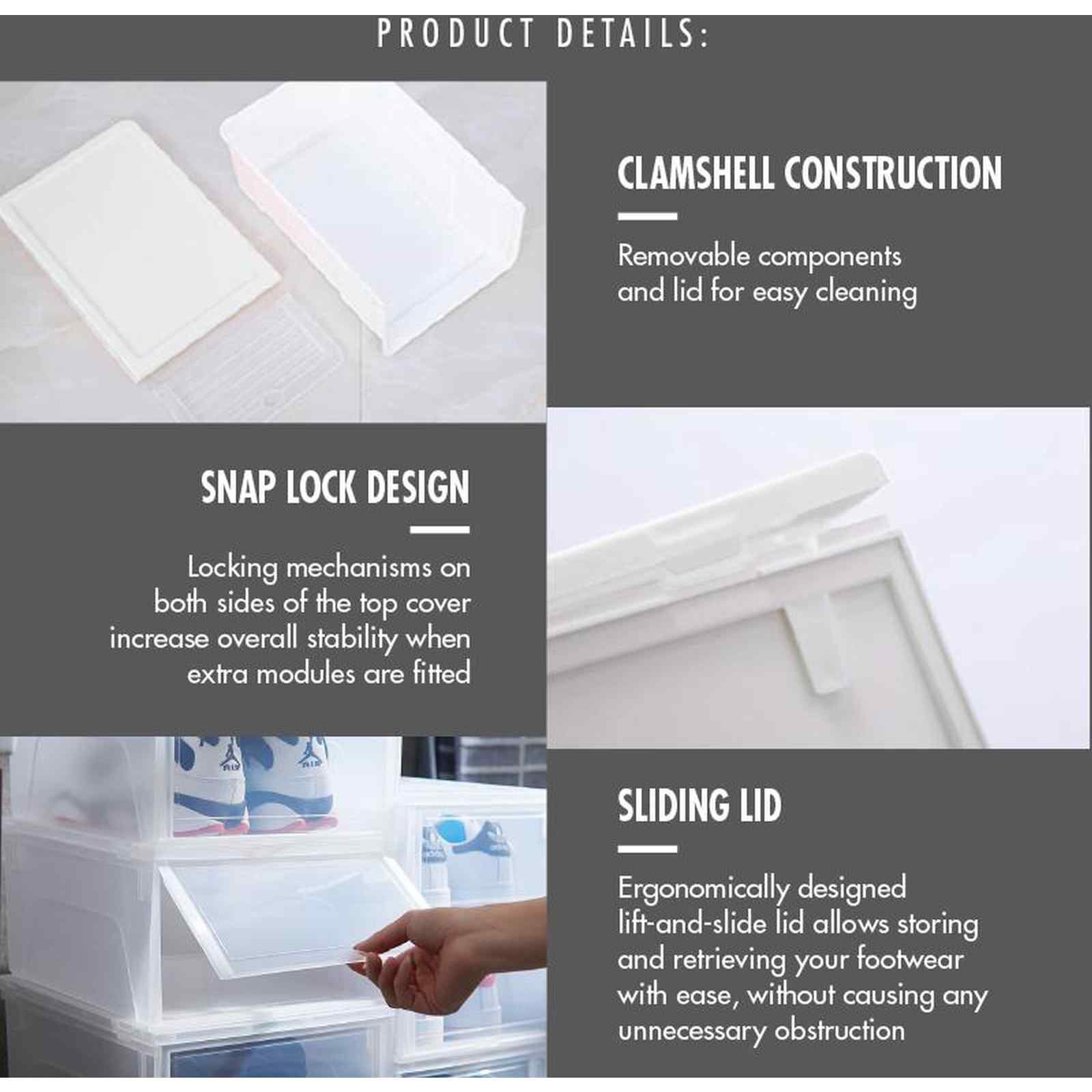 HOUZE Mens Shoe Box With Modular Retractable Lid (pack Of 4) MS-2369 - CLEAR-image 5