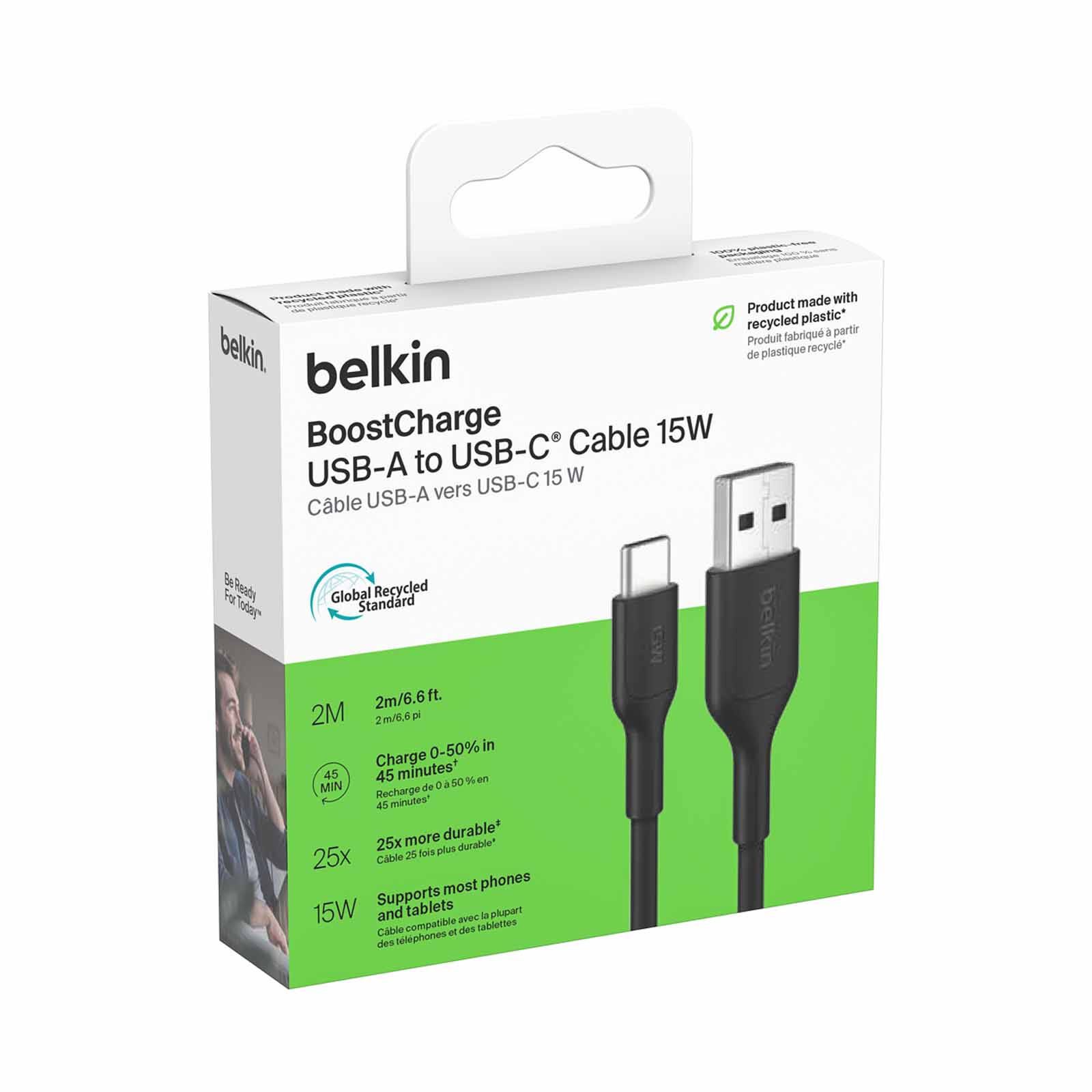 BELKIN Usb-a - Usb-c Cable 2.0, Pcr, 2m, Black CAB021FQ2MBK-image 3