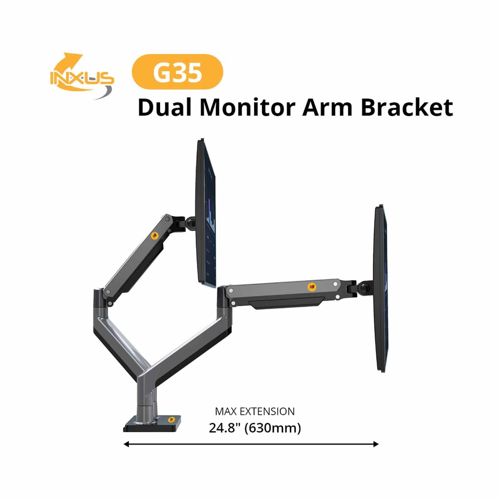 NORTHBAYOU Monitor Arm Fits 22-32in, Hold 2-12kg Vesa 75 X 75 / 100 X 100 (each Arm) G35 DUAL ARM MATTE CHARCOAL-image 3