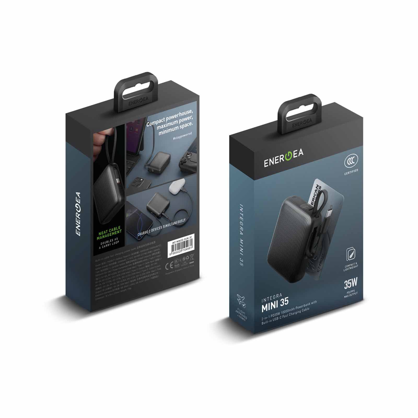 ENERGEA Integra Mini 35, 10000mah Powerbank With Built In Usb-c Cable Pd35w - Gun INT-MINI35-GUN-3C-image 6