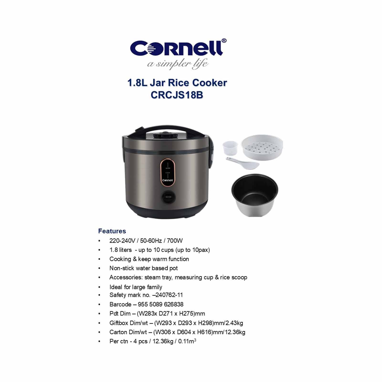 CORNELL Jar Rice Cooker (1.8l) CRCJS18B-image 6