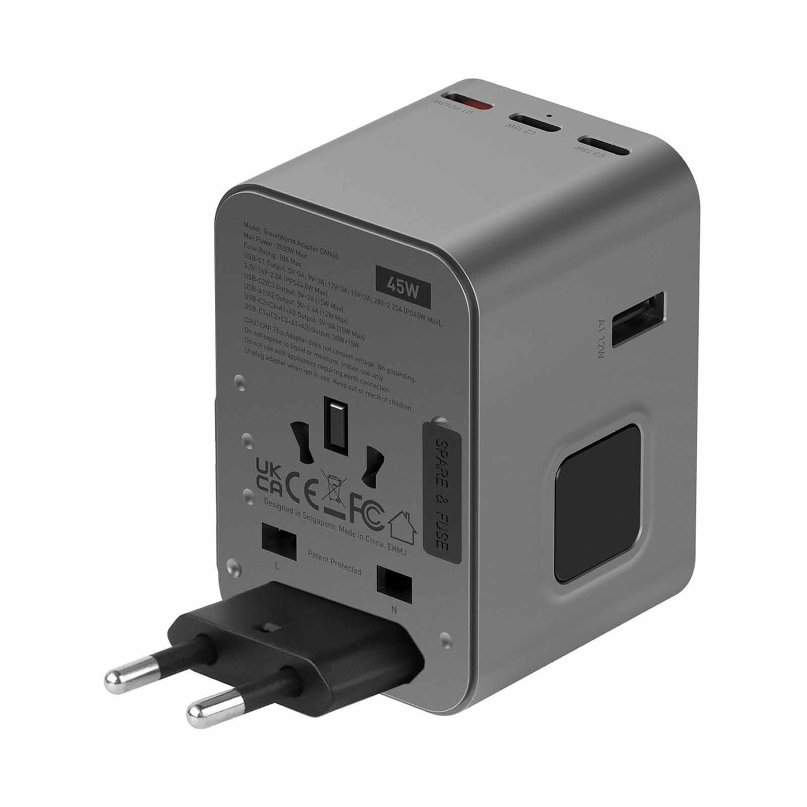 ENERGEA Travelworld Adapter Gan45, 3c2a 45w - Gunmetal TWA-GAN45-GUN-image 7