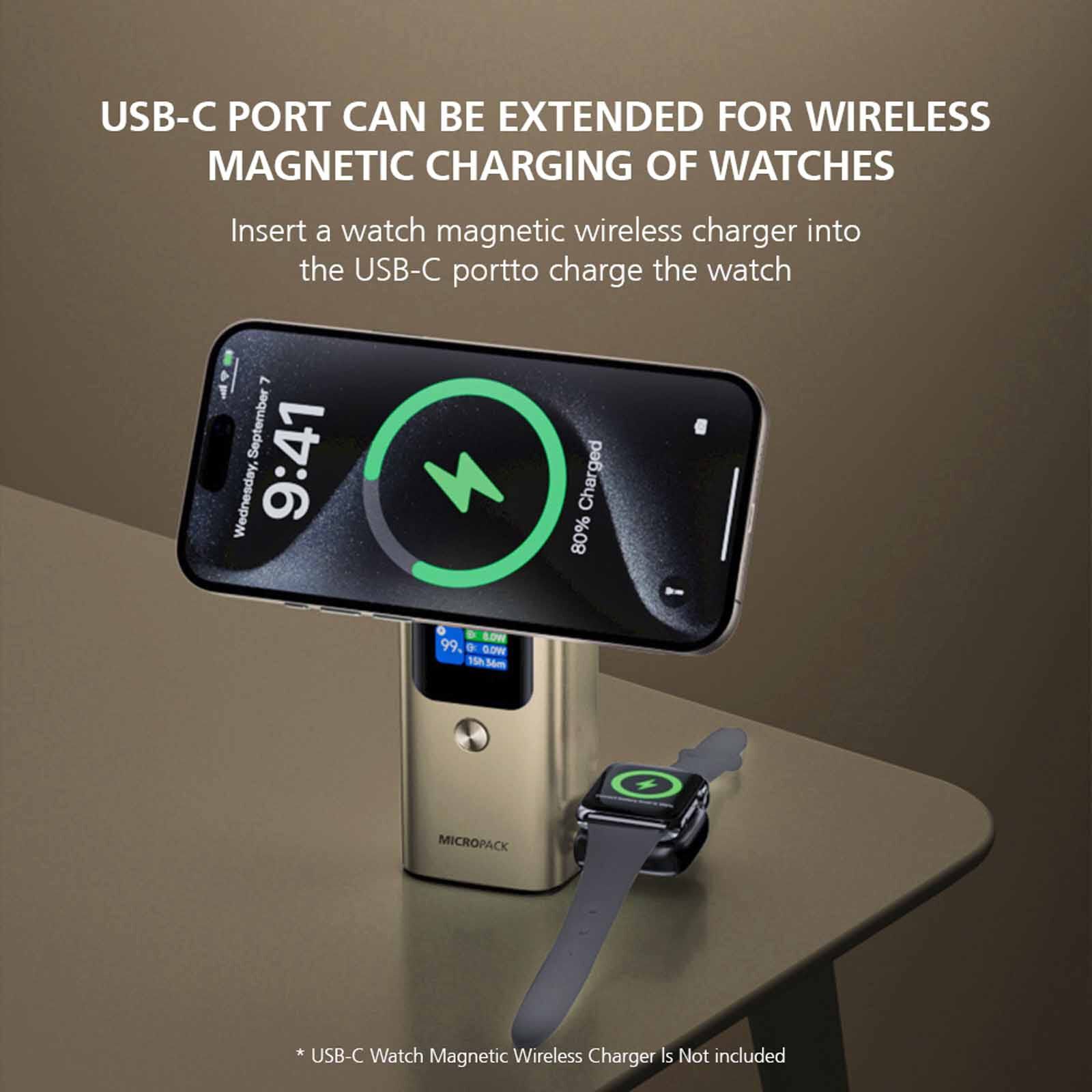 MICROPACK 4 In 1 Pd Fast Charging Magnetic Wireless Powerbank - Titanium Gold WPB-2100-TI-image 8