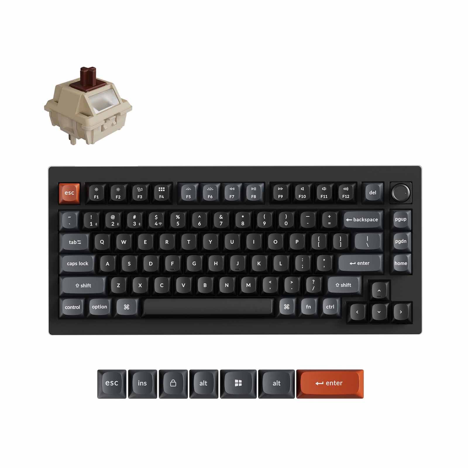 KEYCHRON V1 Ultra 8k 75% 82 Key Black Knob Rgb Hot-swap Silk Pom Brown Switch KYCN-V1U-D3