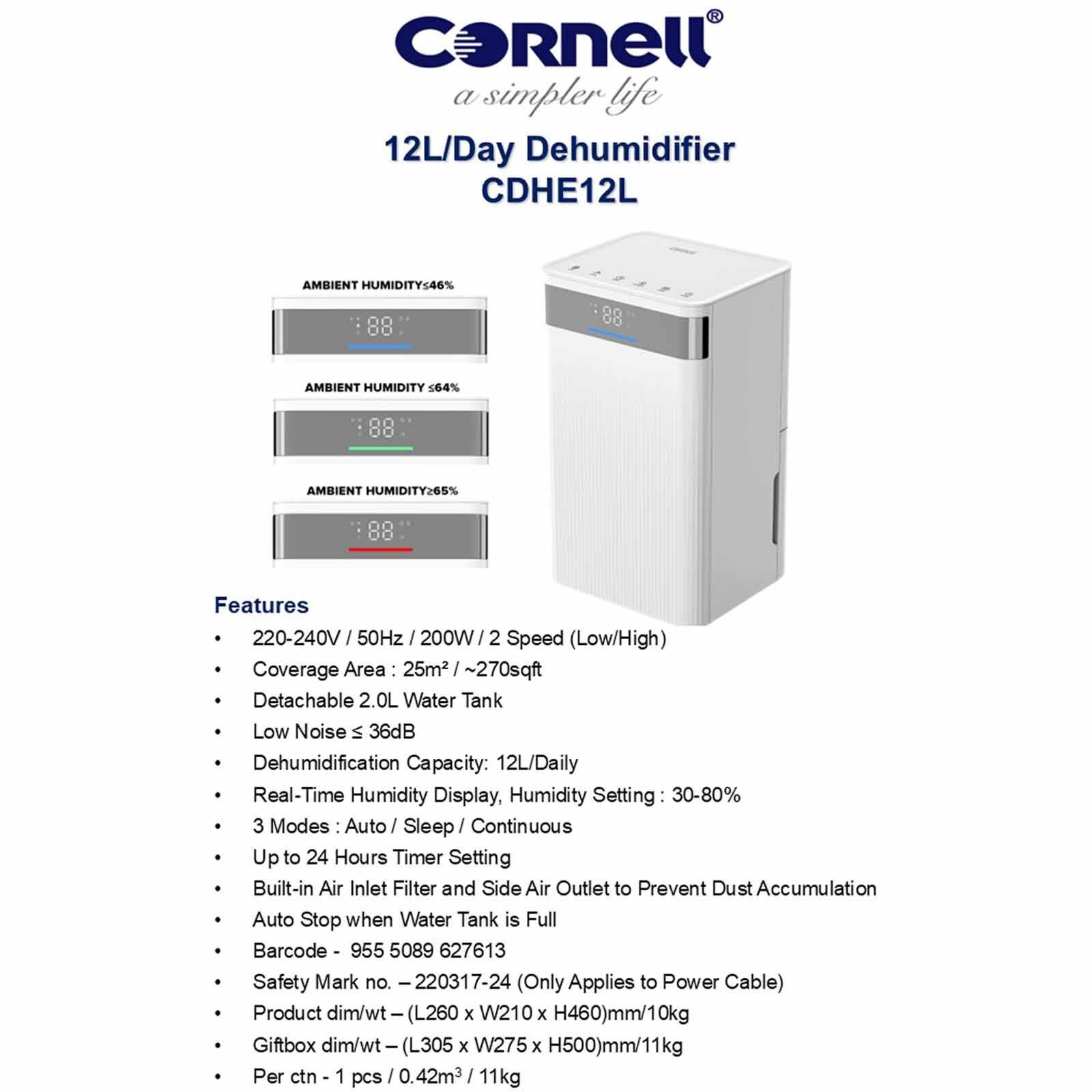 CORNELL Day Dehumidifier -12l CDHE12L-image 6