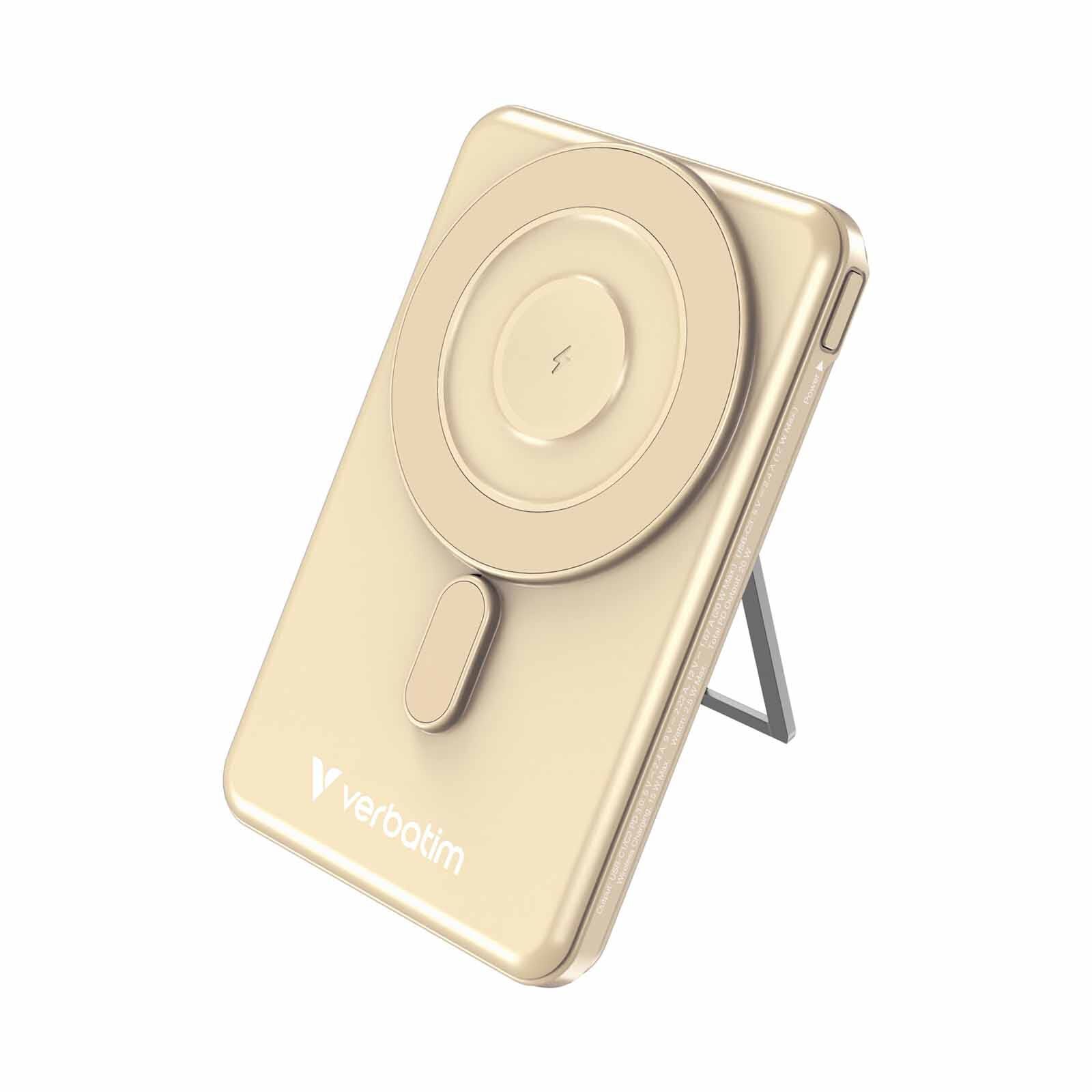 VERBATIM Powerbank Magnetic Wireless Charge 5000mah 2 X C Stand Gold VM32253-image 3