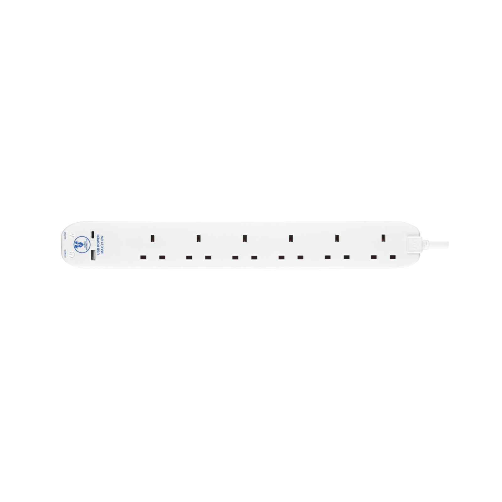 MASTERPLUG Surge Extension Lead 6 Socket, Fast Charge Usb A & C White SRGUAC2262N-image 2