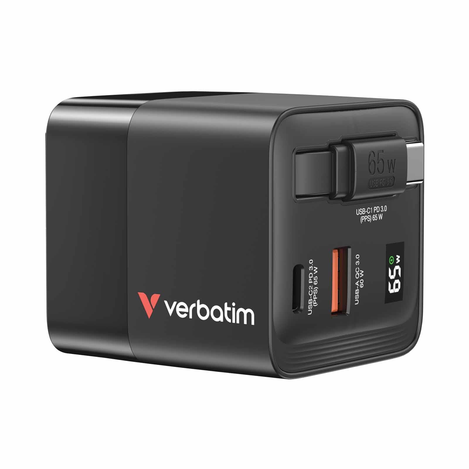 VERBATIM Gan Charger 65w 2 Port Cable Display Us/uk/eu VM32217-image 1