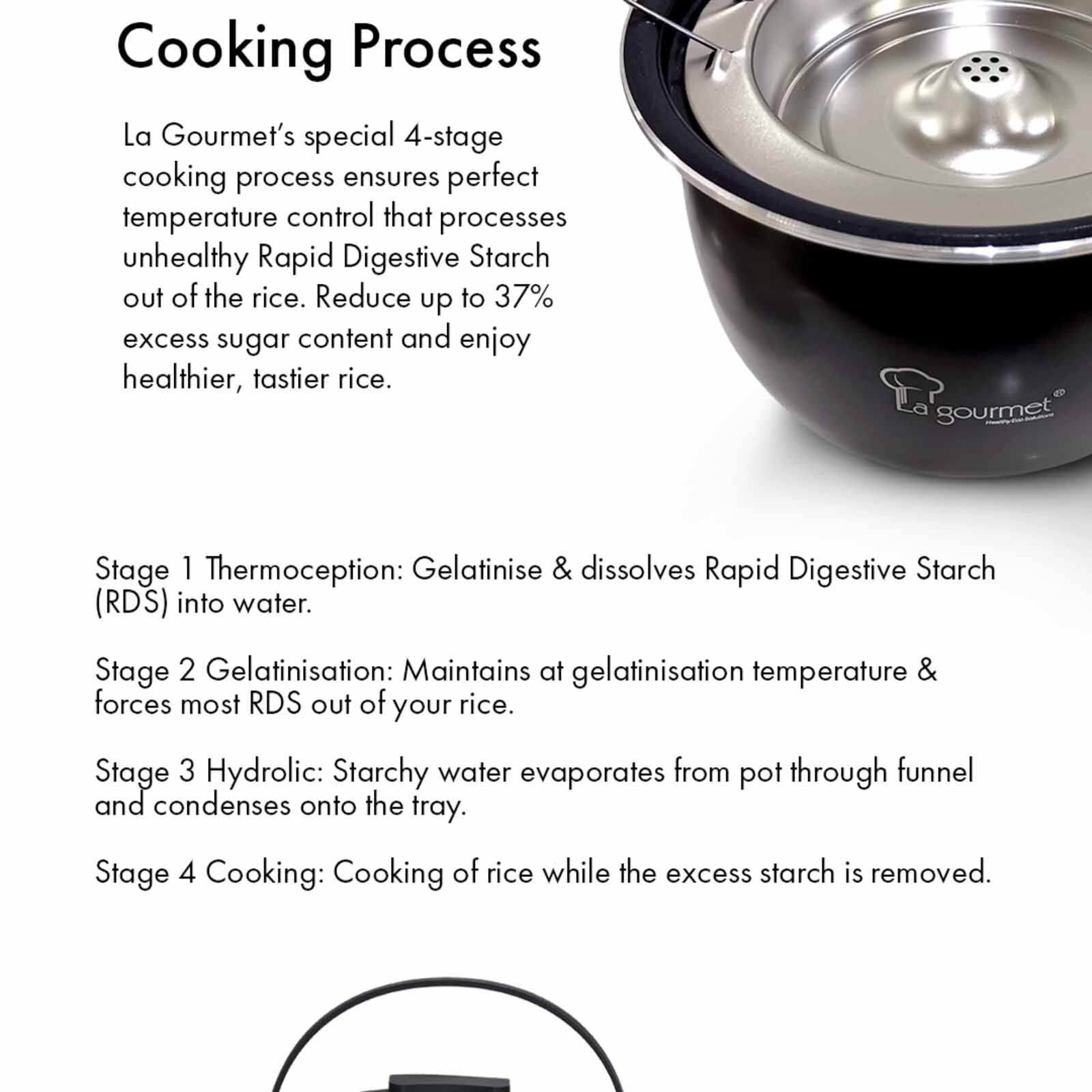 LA GOURMET 2.0l Healthy Rice Cooker - Coal Black LGELRC410764-image 4