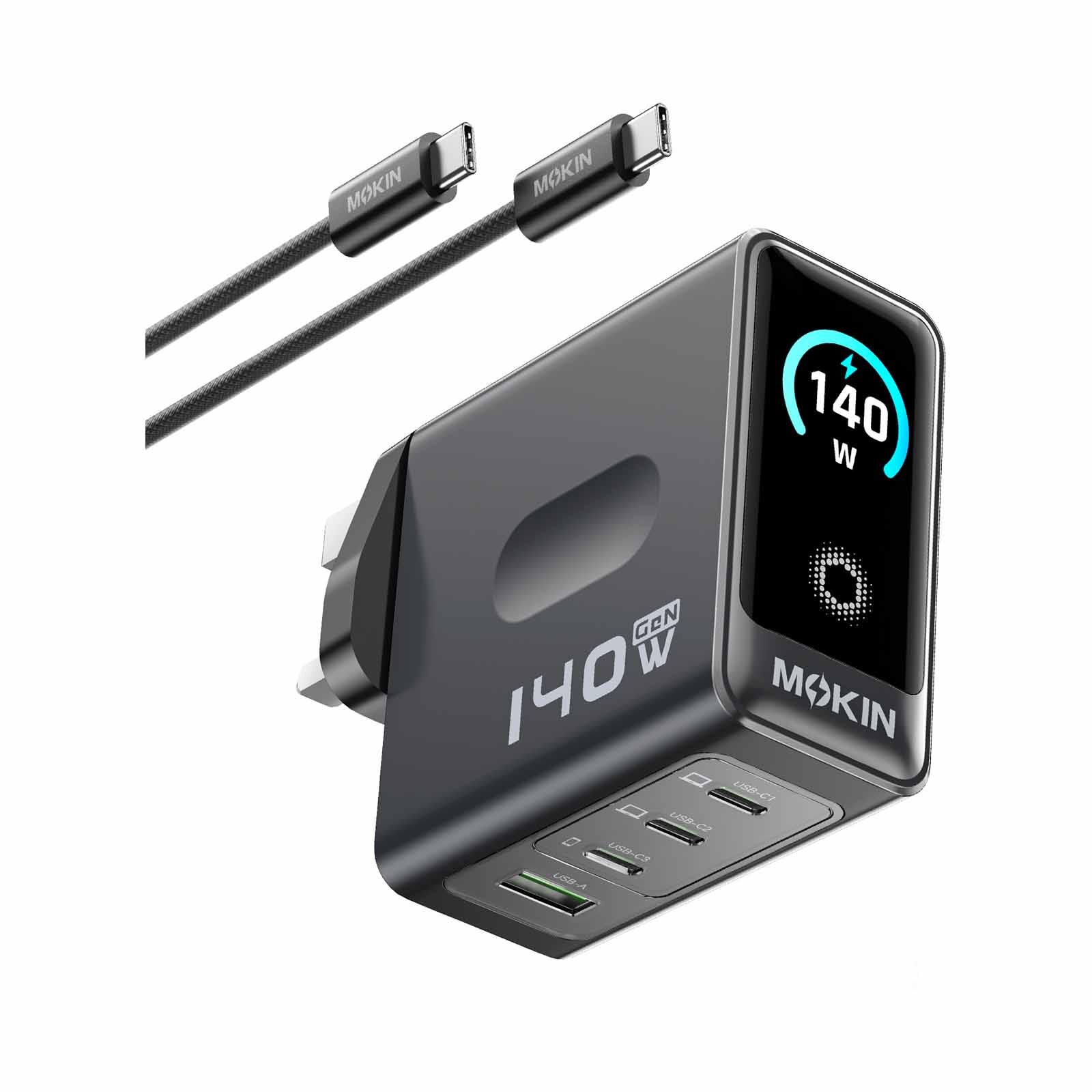 MOKIN Gan Charger With Smart Display 3c1a Pd140w Uk Wall Charger - Grey MK-GP140B